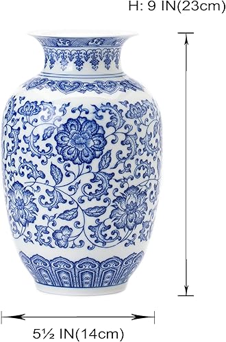 Miniatura 7 de Jarrón azul, jarrón chinoiserie, jarrón de jengibre para decoración del hogar, decoración de porcelana azul y blanca, 9 pulgadas de alto