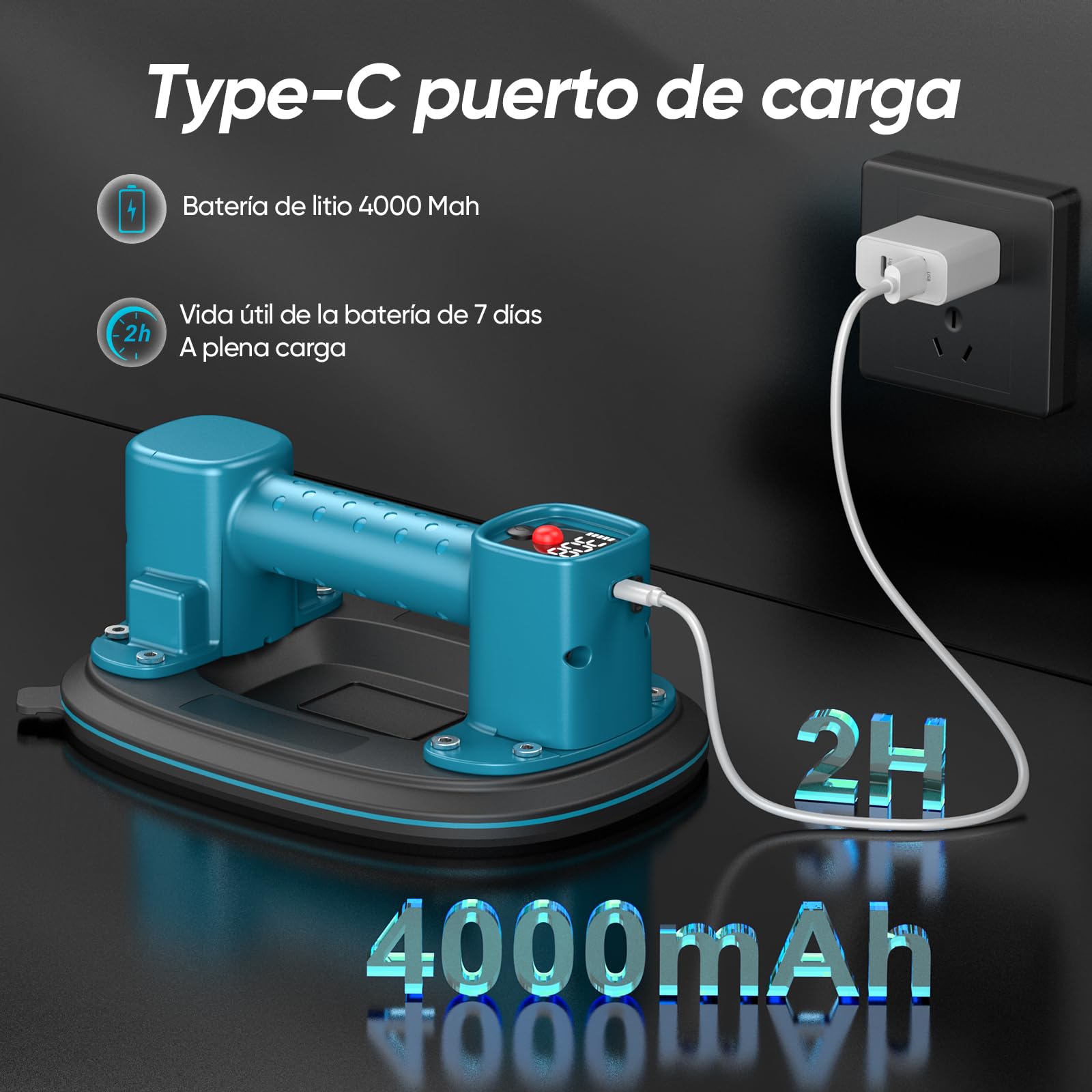 Ventosas Eléctricas para Azulejos, Carga MáX. 300 KG, Pantalla LCD, Batería de 4000 mAh, Función de Aspiración Automática, Doble Motor, 10" Ventosa para Cristal, Madera, Mármol y Cargas Pesadas