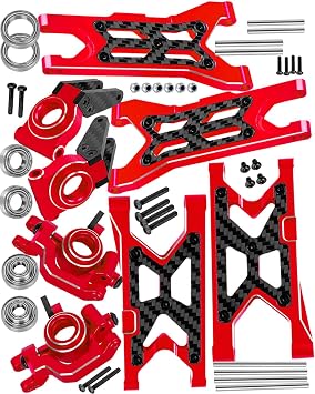 RC Carbon Fibre Front Rear Suspension Arms Rear Hubs Front Steering Block Knuckles & C-Hubs Caster Blocks Upgrades Parts for 1/10 Senton/Granite/Vorteks3S Blx & Mega 550 RC Car.Red