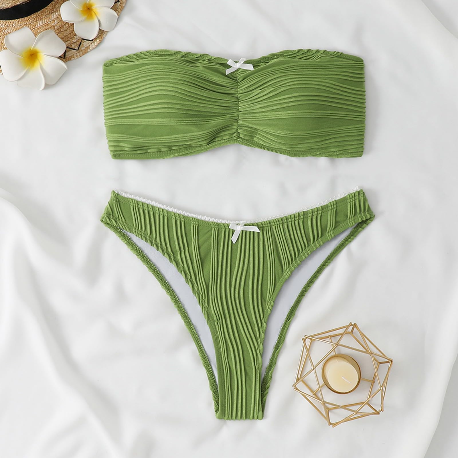 Damski Zestaw Bikini New Border Zwykły Top Tubowy Europejski Seksowny Kombinezon Z Rozcięciem Strój Kąpielowy, Niebieski, M