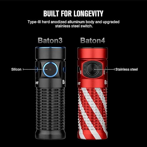 Miniatura 4 de OLIGHT Baton4 Linterna EDC recargable, linterna LED de bolsillo de 1300 lúmenes con cable de carga magnético, pequeña linterna brillante potente