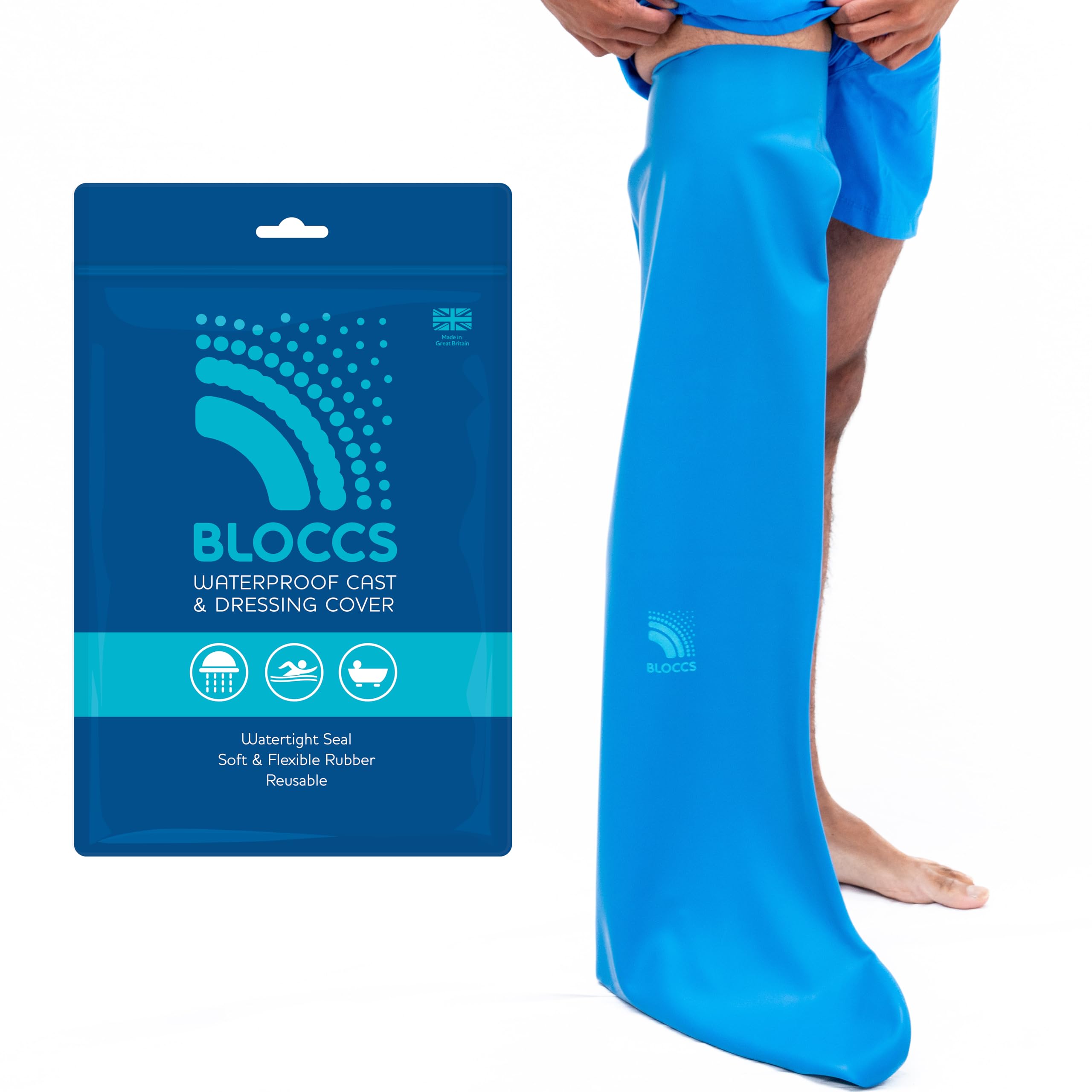 Bloccs Waterproof Plaster Cast Covers Leg, Swim, Shower & Bathe. Watertight Protector, Adult Full Leg