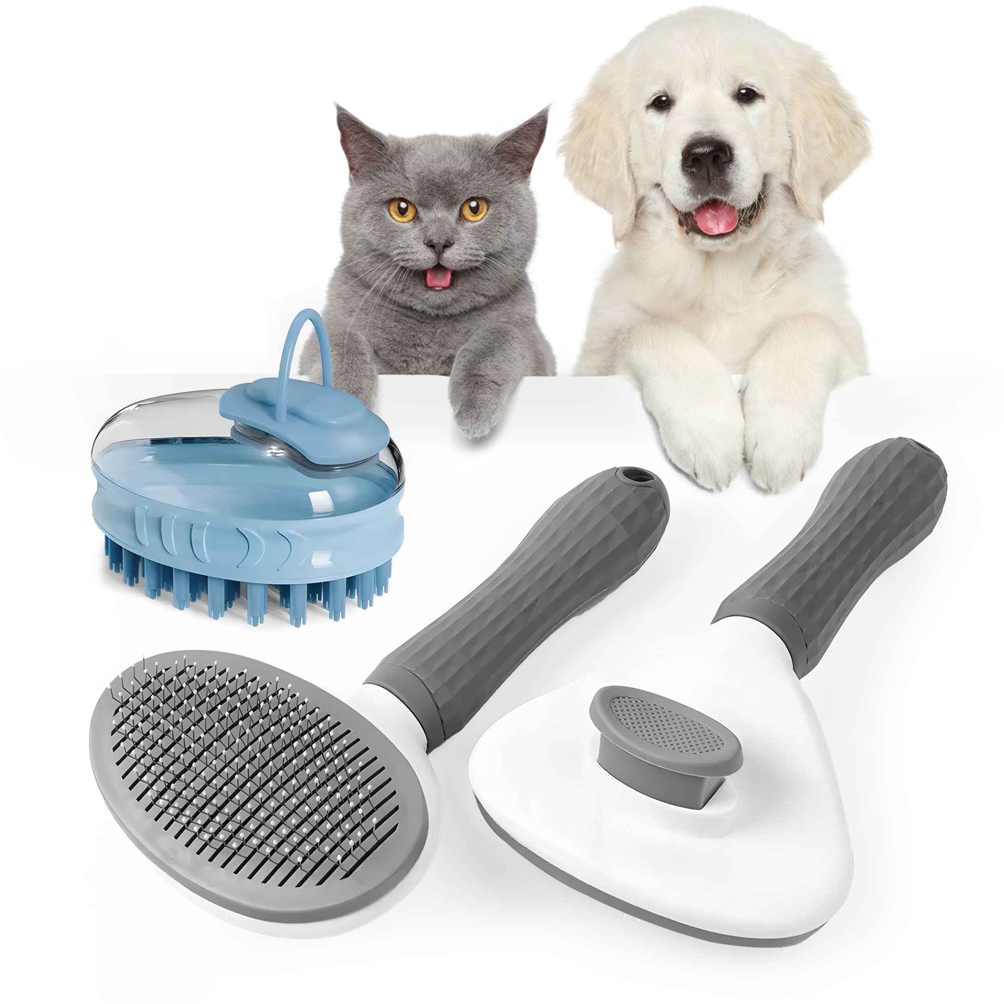 JARUKI - Kit Cepillo Quitapelos Mascotas y Cepillo de Aseo, Apto Para Perros y Gatos, Cepillo Perros, Cepillo Gatos, Cepillo Para Mascotas, Bolsa Almacenaje Incluida, Cepillo Para Perros y Gatos