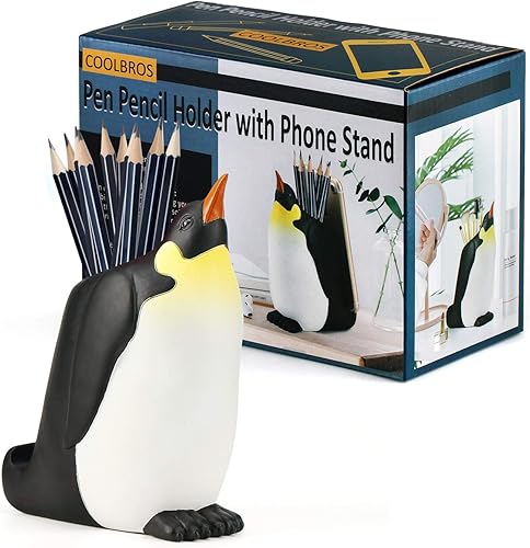 Miniatura 7 de Coolbros - Portalápices con soporte para teléfono resina en forma de elefante en forma de bolígrafo soporte para teléfono celular cepillo tallado