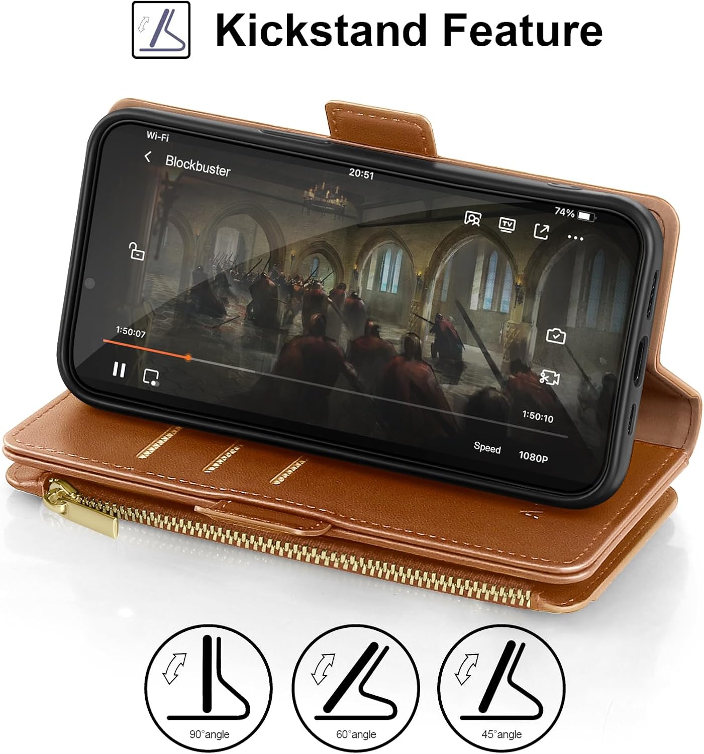 Antsturdy Samsung Galaxy S22 Ultra 5G Wallet with Card Holder for Women Men,Galaxy S22 Ultra 5G Phone case RFID Blocking PU Leather Flip Cover with Strap Zipper Credit Card Slots,Light Brown