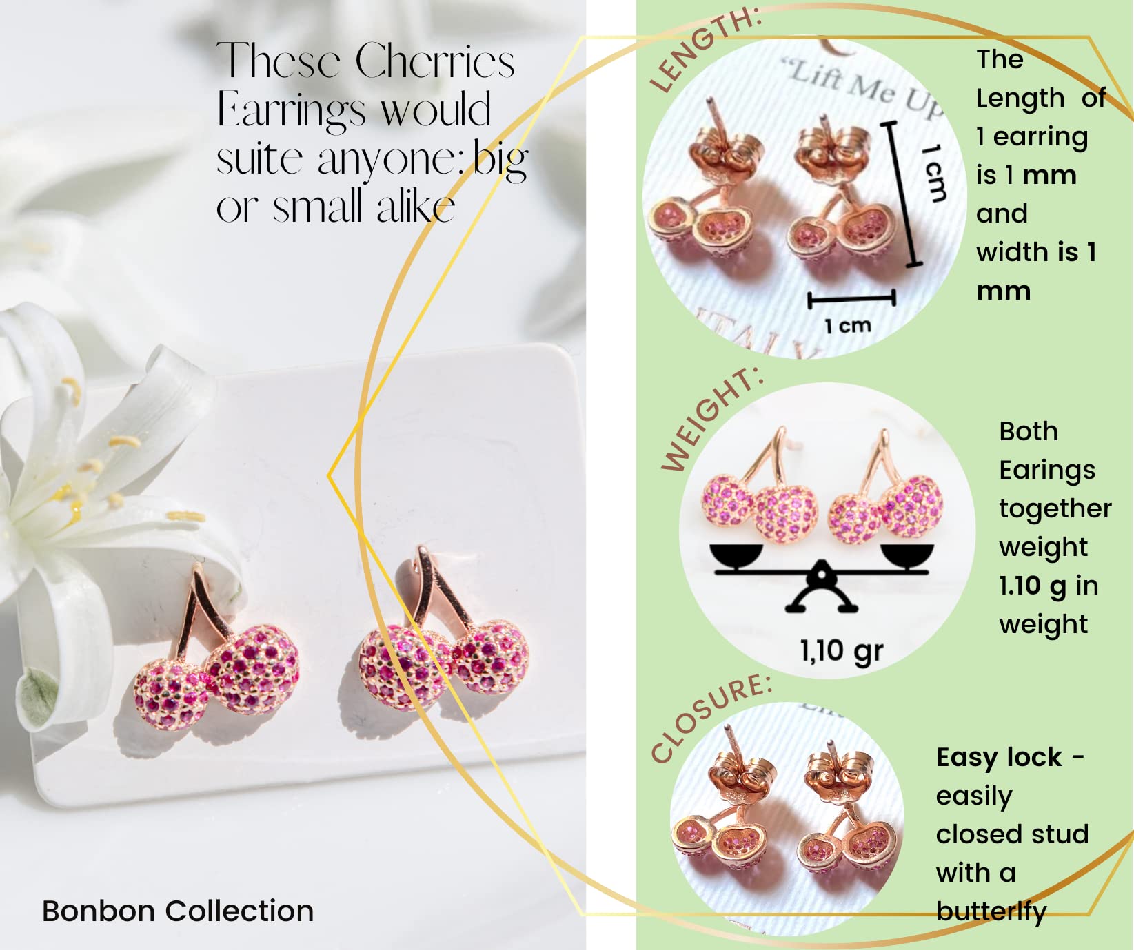 Tiramisu | Orecchini Cuore Rosa/Zirconi/Ciliegie/Albero Vita+Perla Nera/Luna+Stella/Pesce+Gatto/Stella Marina | Gioiello Piccolo Bambina Regalo | 925 Argento Sterling Placcato Oro Rosa | Senza Nichel