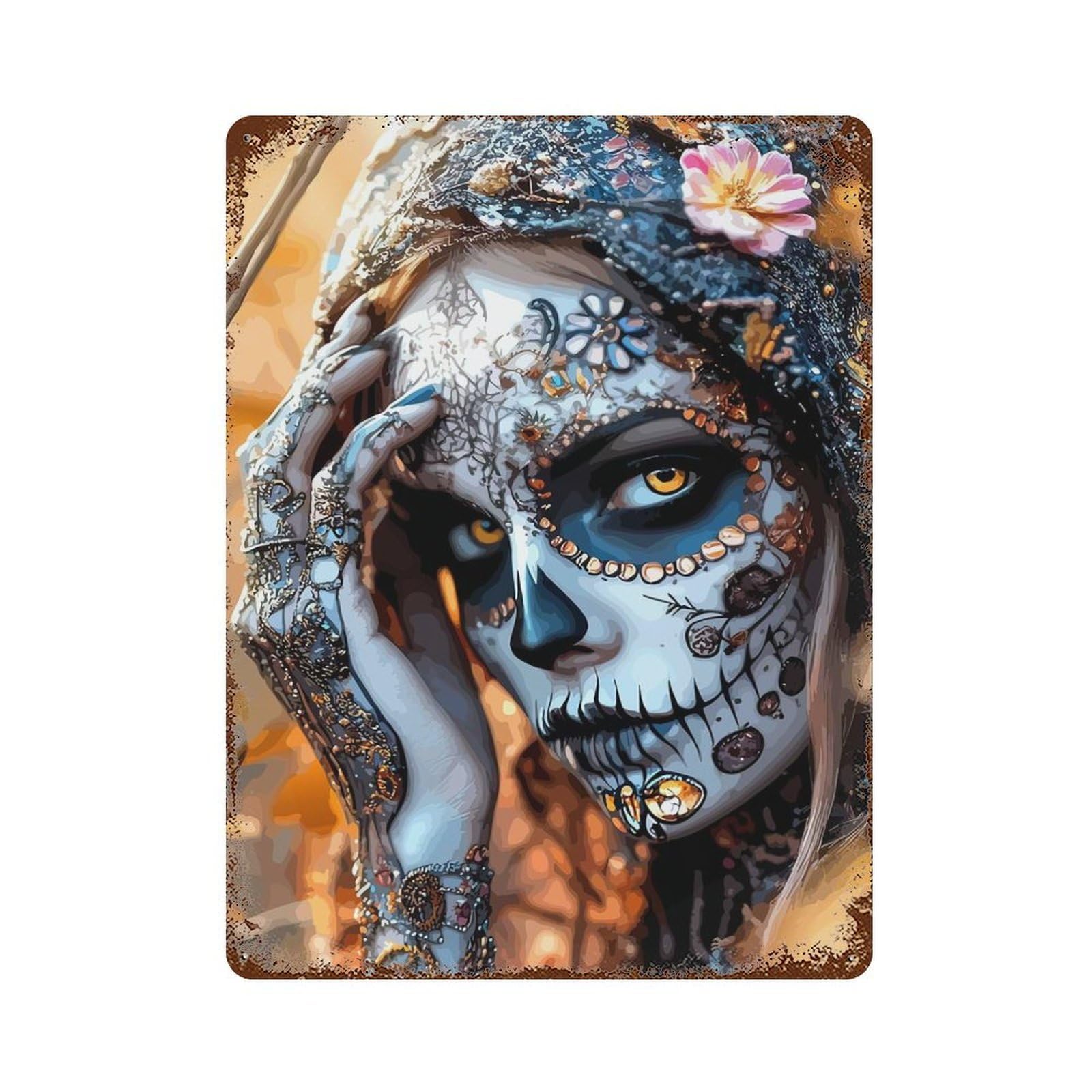 Day of The Dead Portrait Retro Metal Sign 15.7"x11.8", for Garage, Bar And Workshop Decor, Shabby Chic Decor