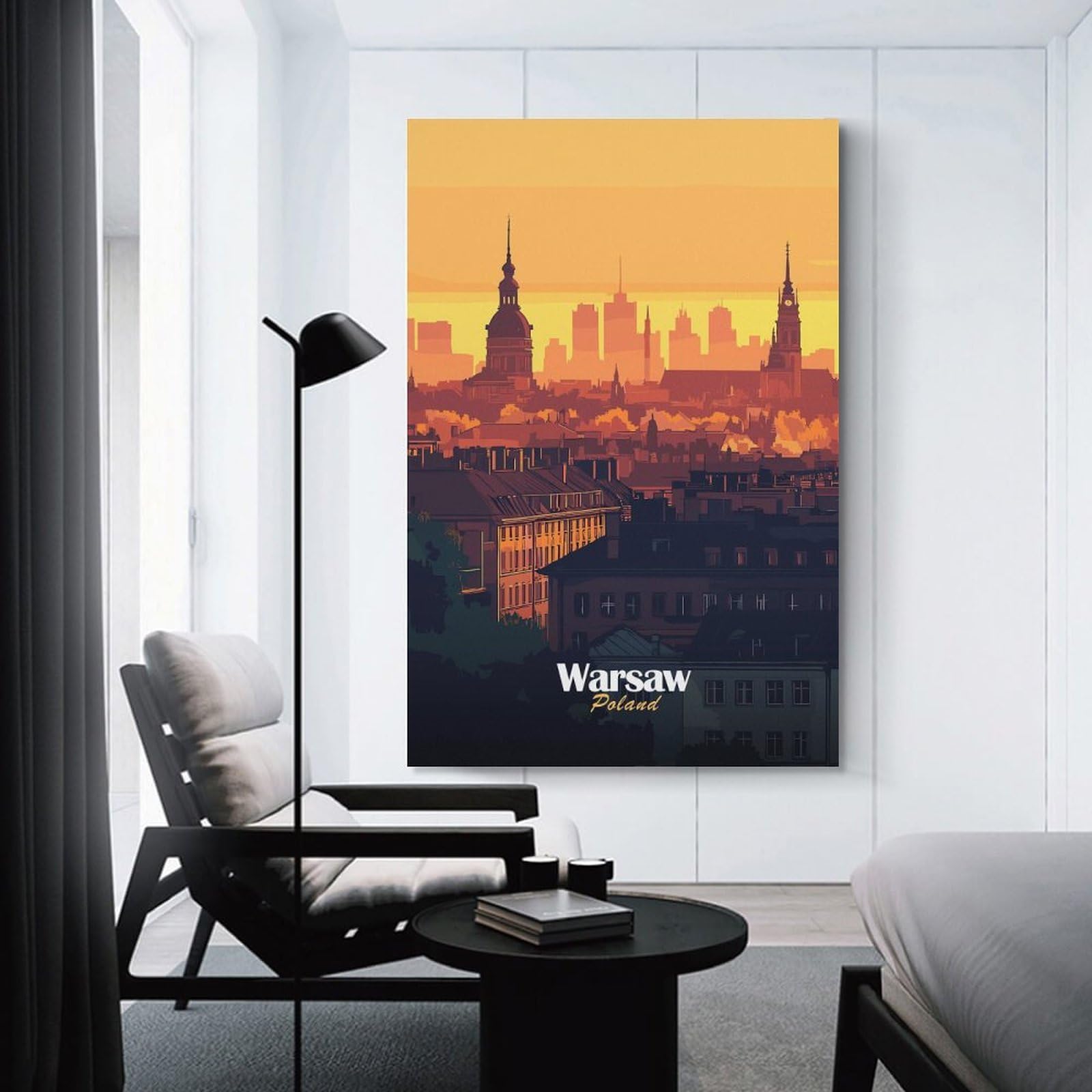 Junmoney Warsaw Skyline Sunset Room Decor Wall Art 24x36inch(60x90cm), for Bedroom, Guest Room Or Reading Nook, An Easy Wall Refresh for Bedrooms