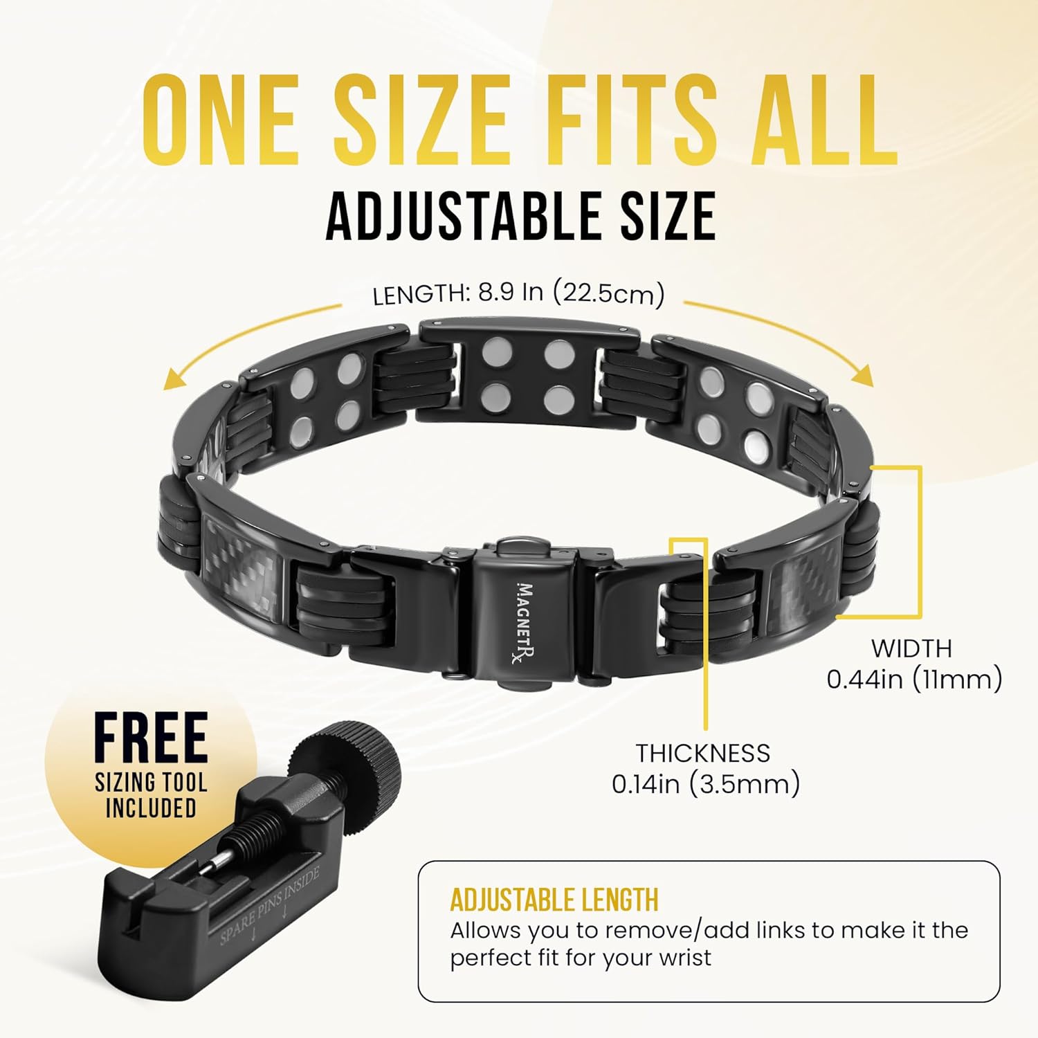 MagnetRX® Magnetic Bracelets for Men – Effective Mens Magnetic Bracelet with Carbon Fiber Inlay – Adjustable Length with Included Sizing Tool (Black) - Image 4