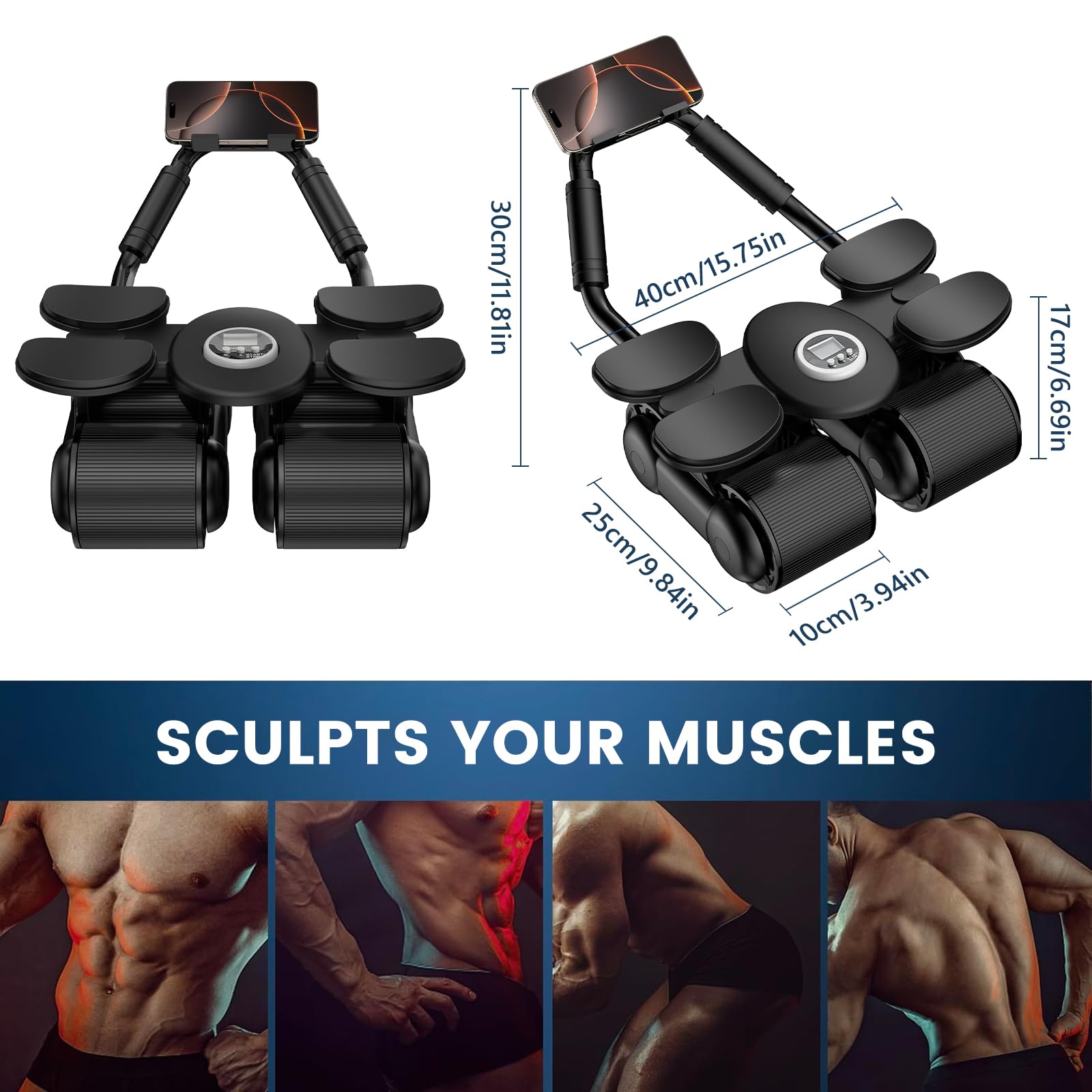 Ruota Addominale, Ab Wheel Roller Workout Equipment con Supporto del Gomito, Ruota Addominali Professionale per Allenamento di Forza Fitness per Casa Attrezzi Palestra Multifunzione