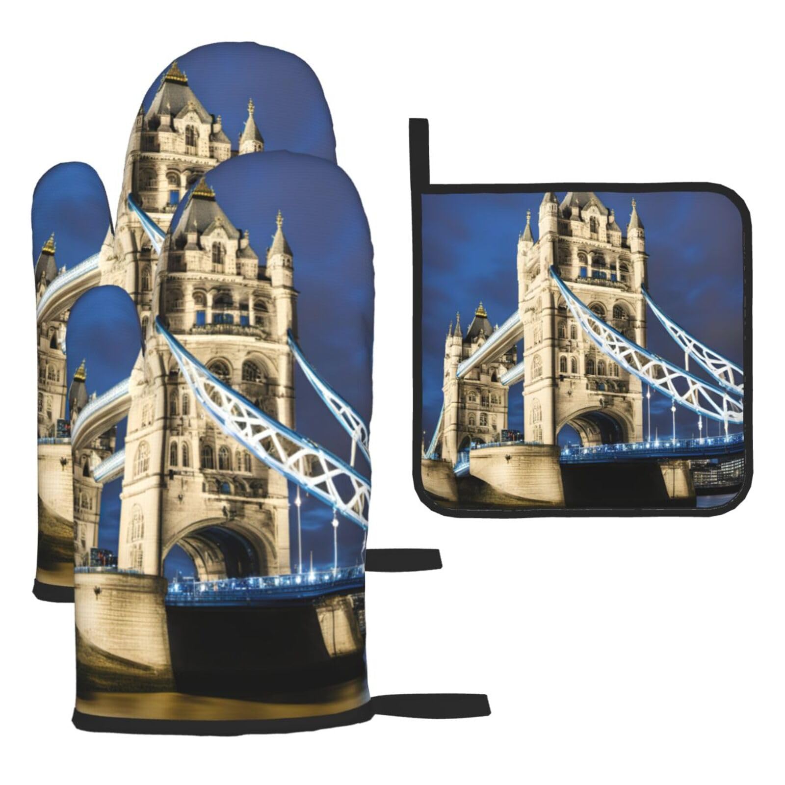 Tower Bridge In London Print Oven Mitts Kitchen Gloves Set Everyday Baking Grilling Microwaving Cooking Gift