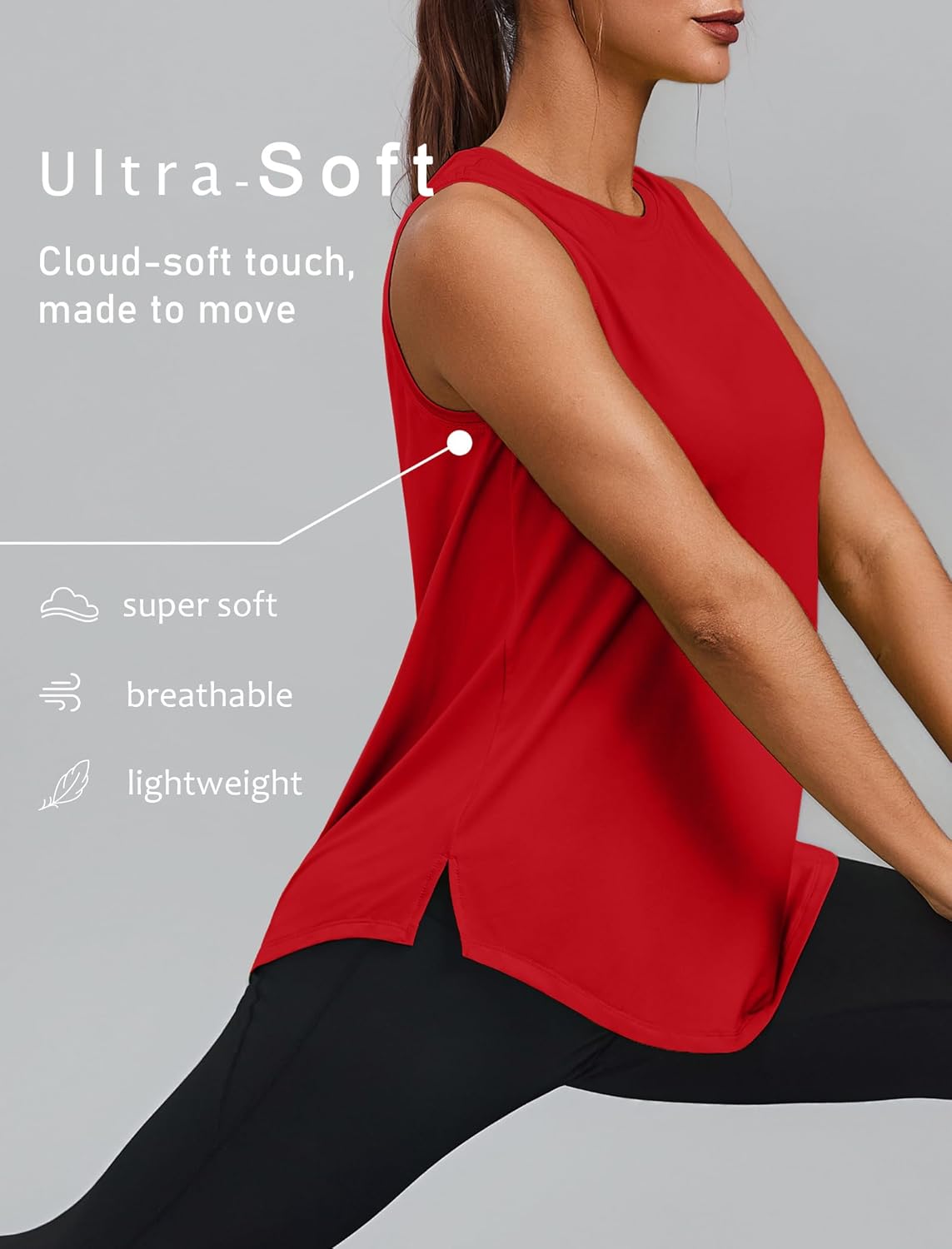 PINSPARK Workout Tops for Women Sleeveless Athletic Tank Tops UPF 50+ Running Tanks with Side Slits Loose Fit Gym Yoga Shirt - Image 4