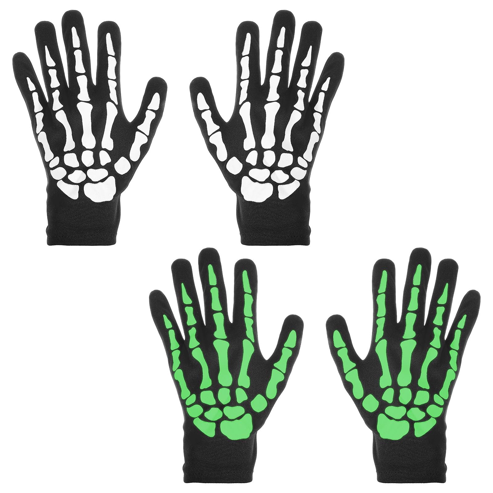 Neyauo 2 Pairs Skeleton Gloves, Full Finger Skull Gloves, Glow In The Dark Halloween Bone Glove, Cosplay Costume Accessories for Men Women Adults