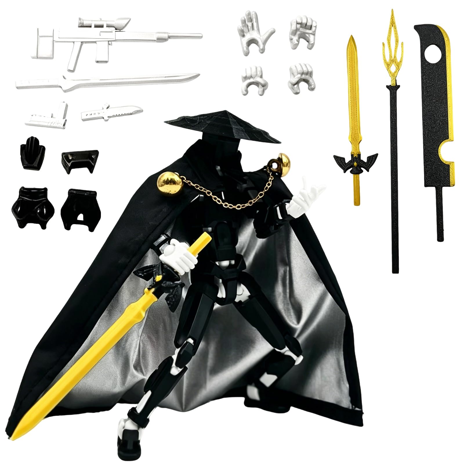 T13 Action Figures, 3D Printed Action Figure Set, Multi-Jointed Action Figure Gift with 7 Cool Weapons and 4 Hands, Gift Stop-Motion Animation Figure DIY Desktop Decoration(Black and white)