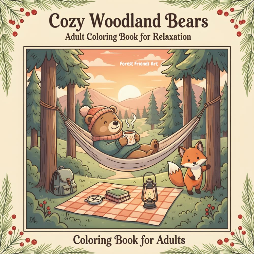 Cozy Woodland Bears Adult Coloring Book for Relaxation: Adorable Bear Coloring Pages, Peaceful Forest Scenes, and Cozy Woodland Animals for Stress Relief and Mindful Calm