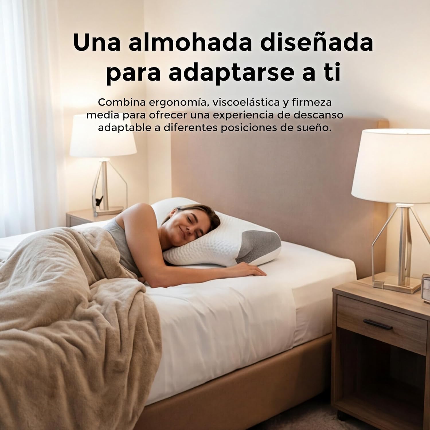 Almohada Cervical Viscoelástica Multipostural Ergonómica con Carbono Funda Transpirable Desenfundable Soporte para Cuello Hombros y Cabeza Descanso para Dormir Boca Arriba Lado y A