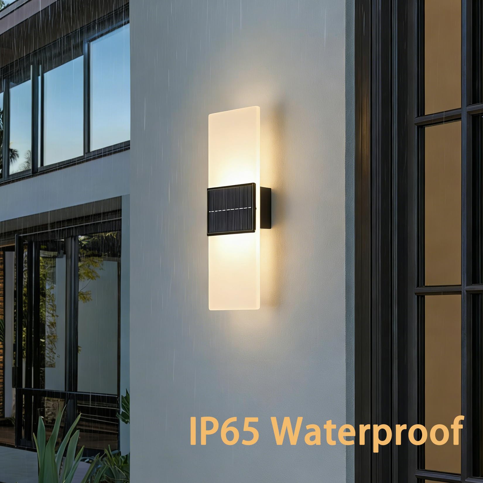 2 pezzi LED Solar Applique, Lampada da parete senza fili 3000K, Applique da parete a batteria IP44, Lampada da parete per esterni in acrilico per patio, balcone