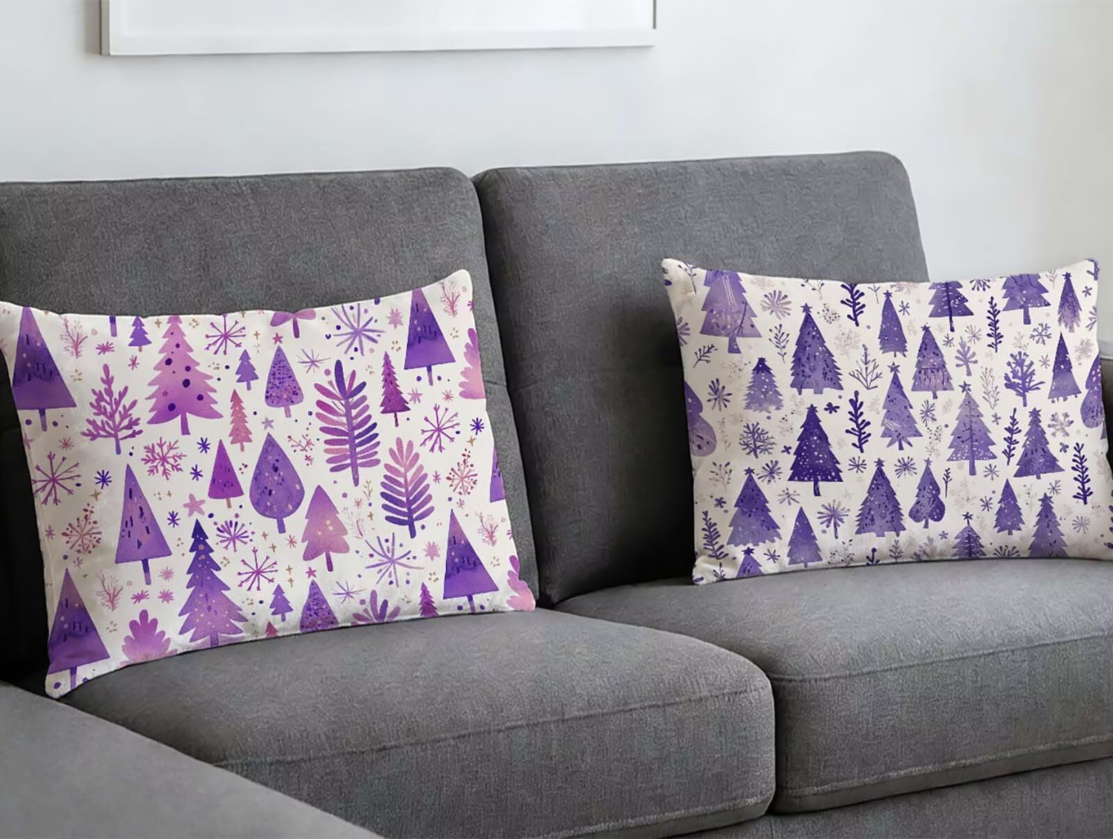Housse de coussin violet 70x90 lot de 2 velours impression arbre rectangulaire O-472LQ