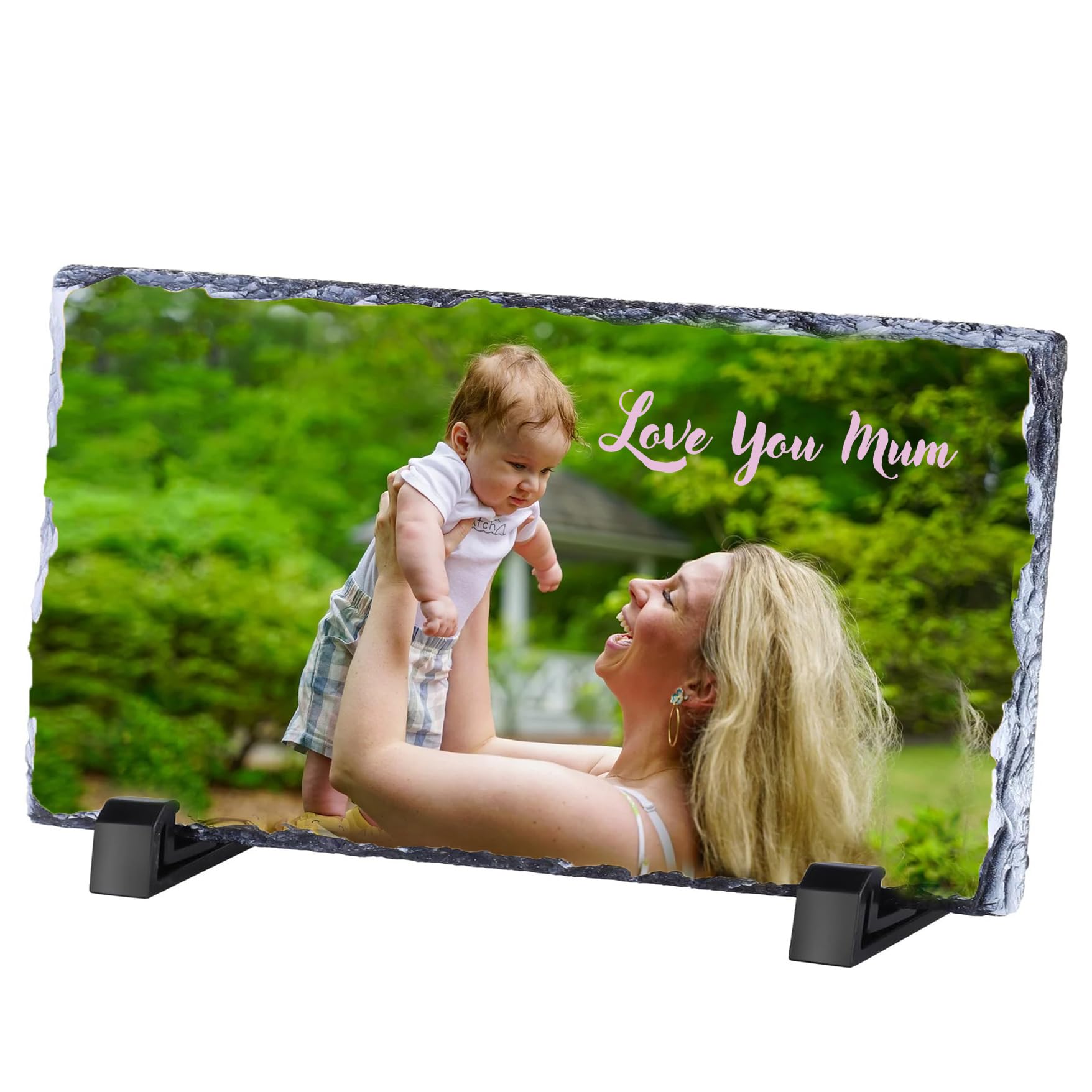 Eliphs Rectangle Personalised Any Photo Custom Rock Slate Photo Gift With Stand Picture Slate Photo Slates-Anniversary Housewarming Valentines Keepsake Christmas Baby Father Gift Any Occasion (Rectangle)