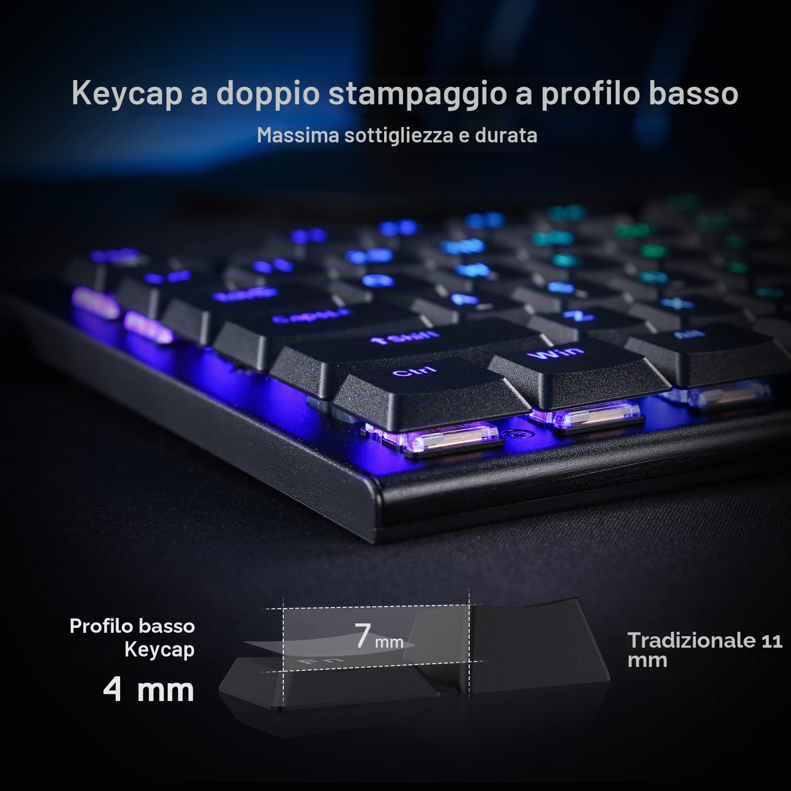 Redragon K619 Horus RGB tastiera meccanica, ultra-sottile progettato Wired Gaming Keyboard w/basso profilo Keycaps, Dedicated Media Control & Linear Red Switch, Pro Software supportato