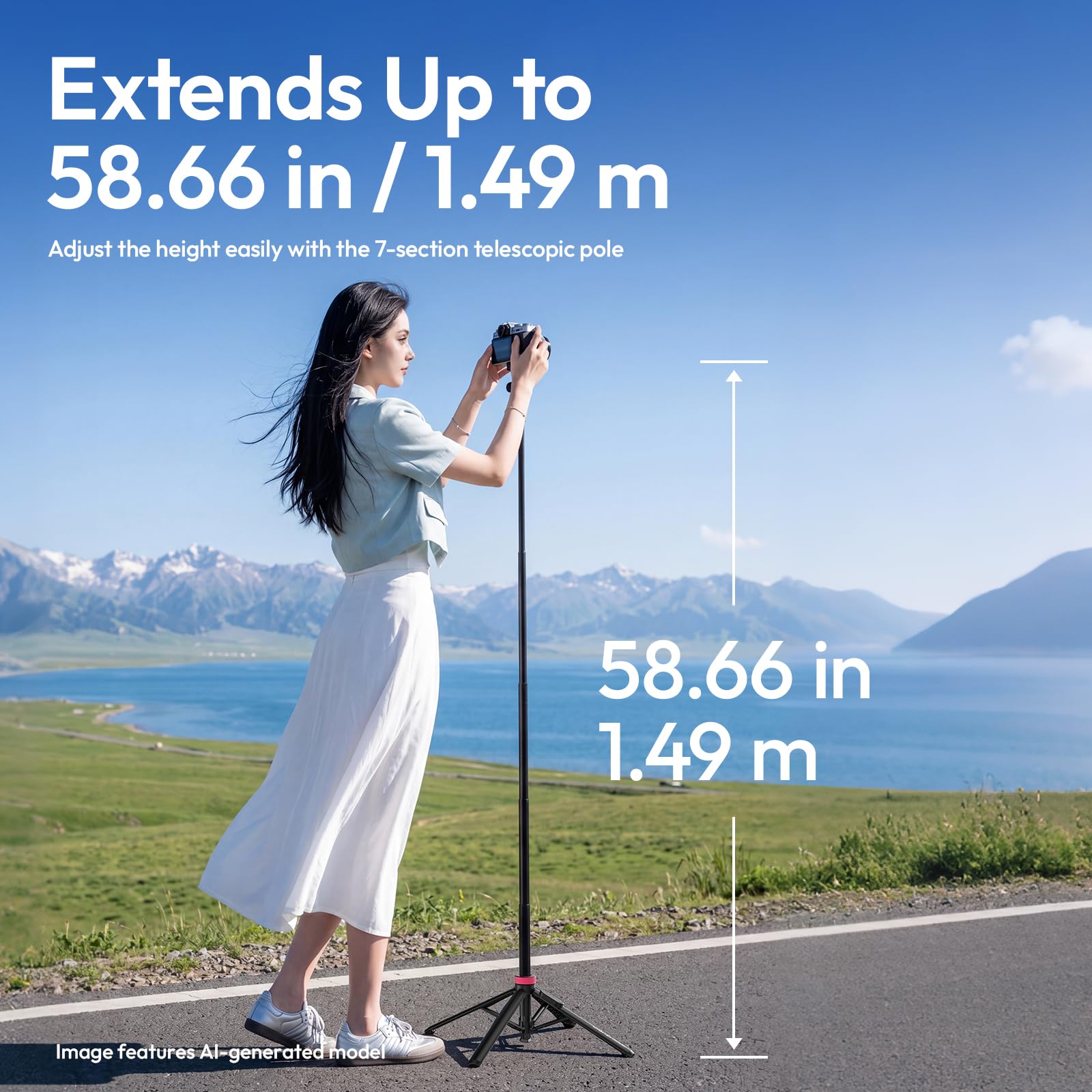 ULANZI MT44M Trípode Magnético de Apertura Automática para Móvil y Cámara, Palo Selfie de 150cm con Control Remoto, Soporte de Cuatro Patas, Tornillo de 1/4", Rótula Giratoria 360° para iPhone Android
