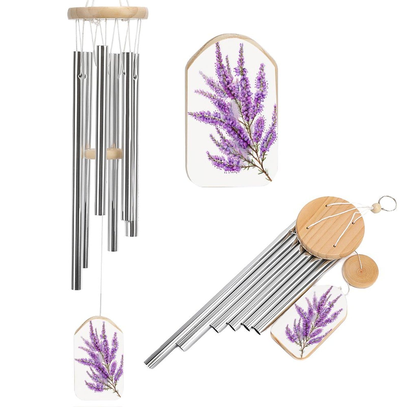 Heather Flower Wind Chimes Memorial Deep Tone Windchime with 6 Aluminum Tubes Outdoor Backyard Garden Decoration