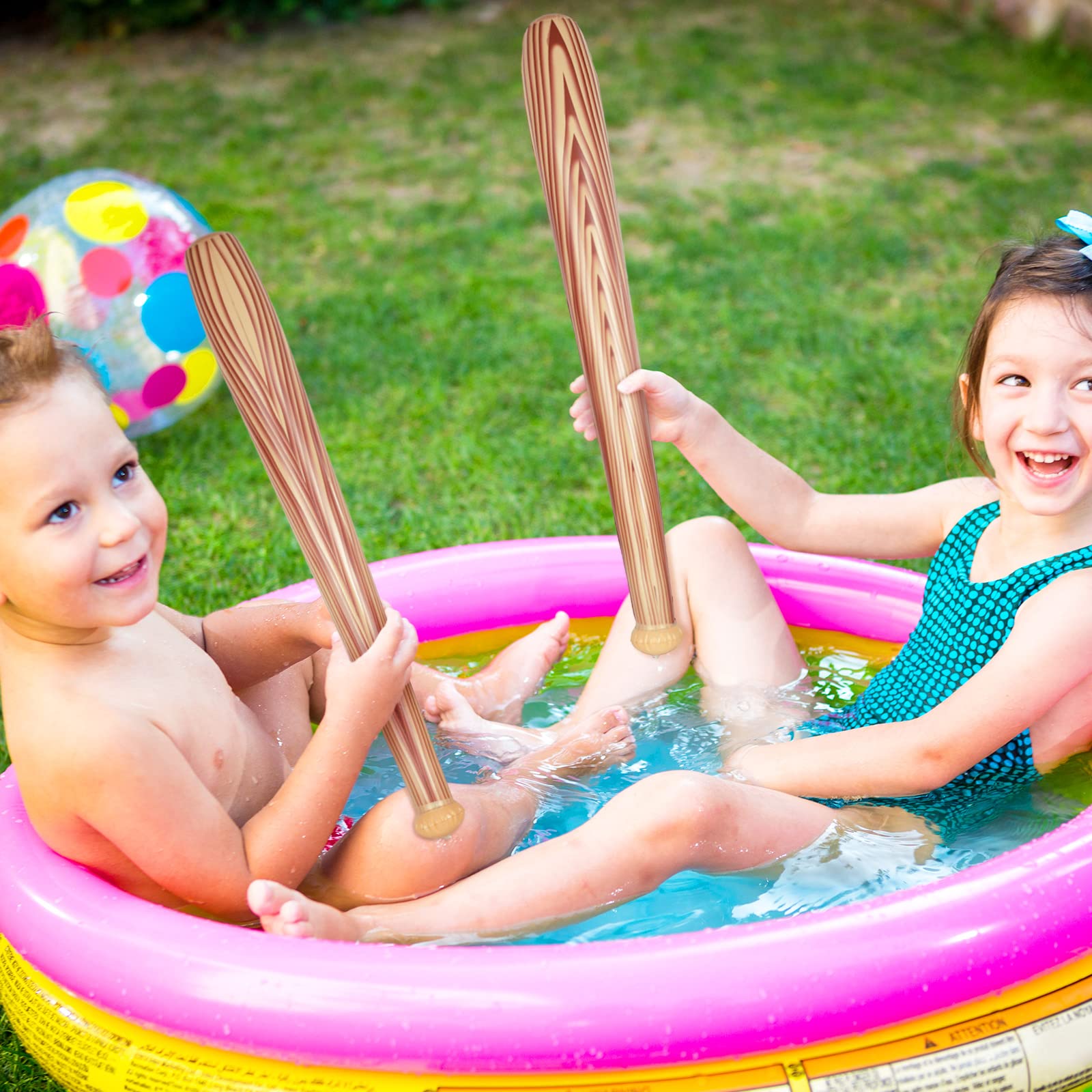 Bate de béisbol inflable para niños, 12 unidades, de 29.5 pulgadas, con temática deportiva, color marrón, para fiestas deportivas, regalos de verano, playa, juguetes inflables para cumpleaños 7