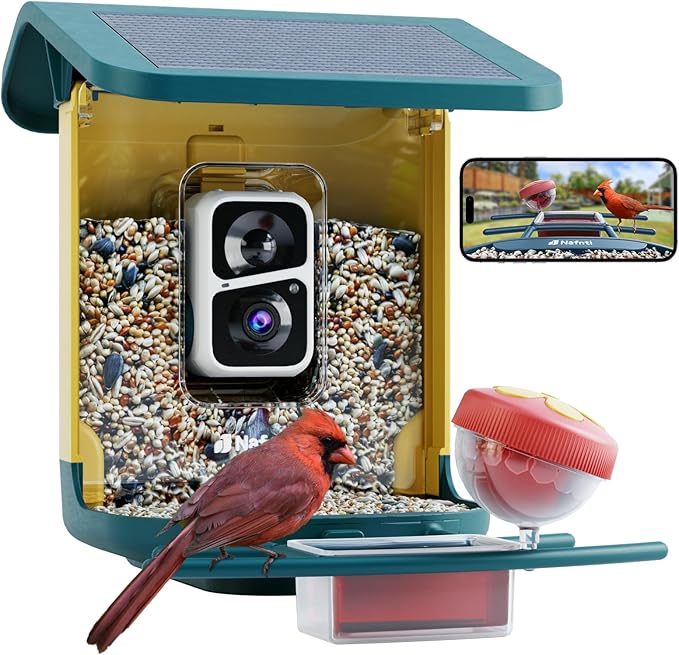 2K Smart Bird Feeder with Camera for Outdoor, Solar Powered, AI Identify 10,000+ Birds, 1.8L, IP65 Waterproof, Squirrel Proof, Live View Alerts, Various DIY Addons, Ideal Gift for Bird Watching