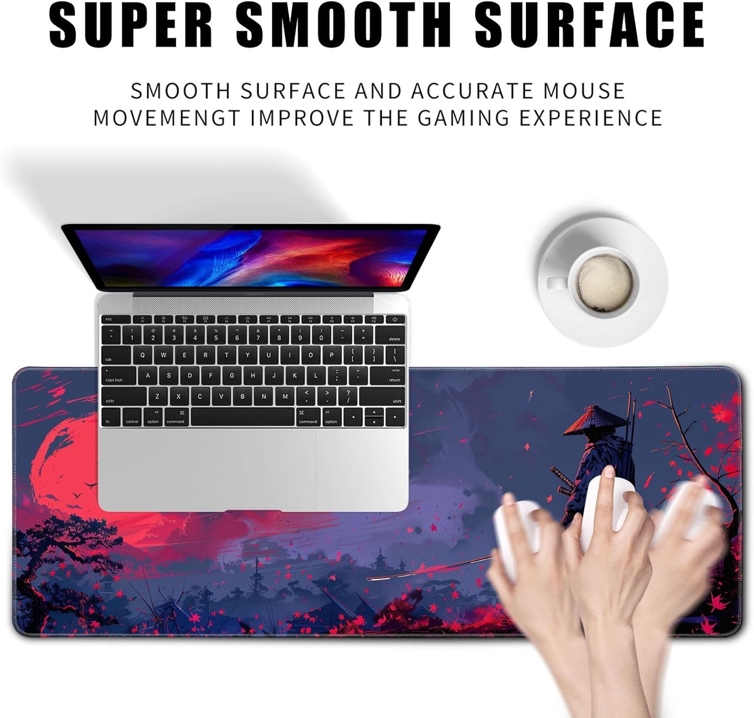 Japanese Gaming Samurai Red Large Gaming Mouse Pad Keyboard Desk Pad Extended Mouse Pad Gaming Office Decor, Pc Laptop Mouse Pads Large (31.5x11.8 in) with Stitched Eges Non-Slip Base Mousepad XL - Image 2