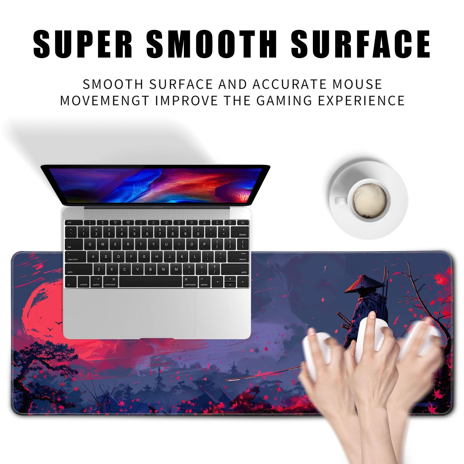 Darkness Red Moon XL Desk Mat - 31.5"x11.8" Japanese Mouse Pad, Non-Slip Base - View #3