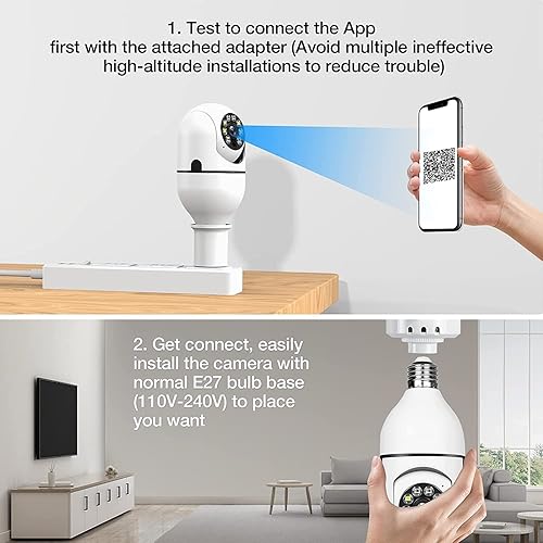 Miniatura 4 de Hoibampu 2 bombillas de seguridad para cámara de aire libre 360 grados de rosca en la cámara de enchufe WiFi inalámbrica para el hogar vigilancia de