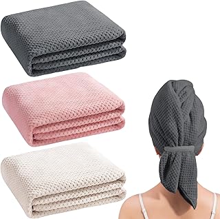 3 toallas de microfibra para el pelo, tamaño del pelo de toalla de microfibra, tamaño de 100 x 60 cm, turbante de microfib...