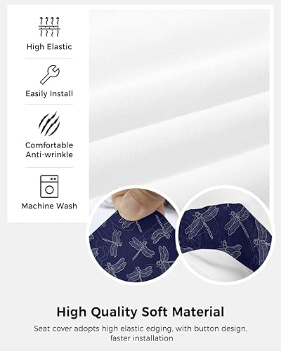 Miniatura 5 de Funda elástica para silla de oficina, diseño de libélula, color azul marino, funda de asiento para silla de computadora, funda para respaldo, líneas