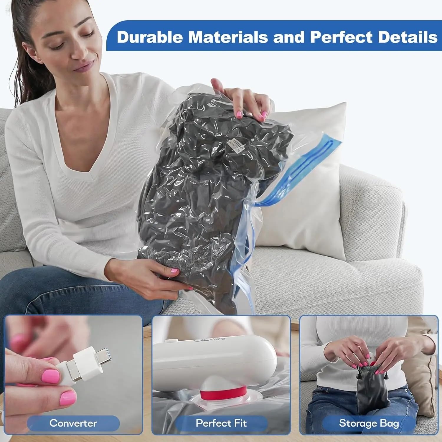 Vacuum Storage Bags Bolsas de almacenamiento al vacío de 6 a 8 piezas, paquete de vacío comprimido portátil que ahorra espacio for viajes, bolsas selladas al vacío for ropa Bolsas Vacio(40X50CM SET)
