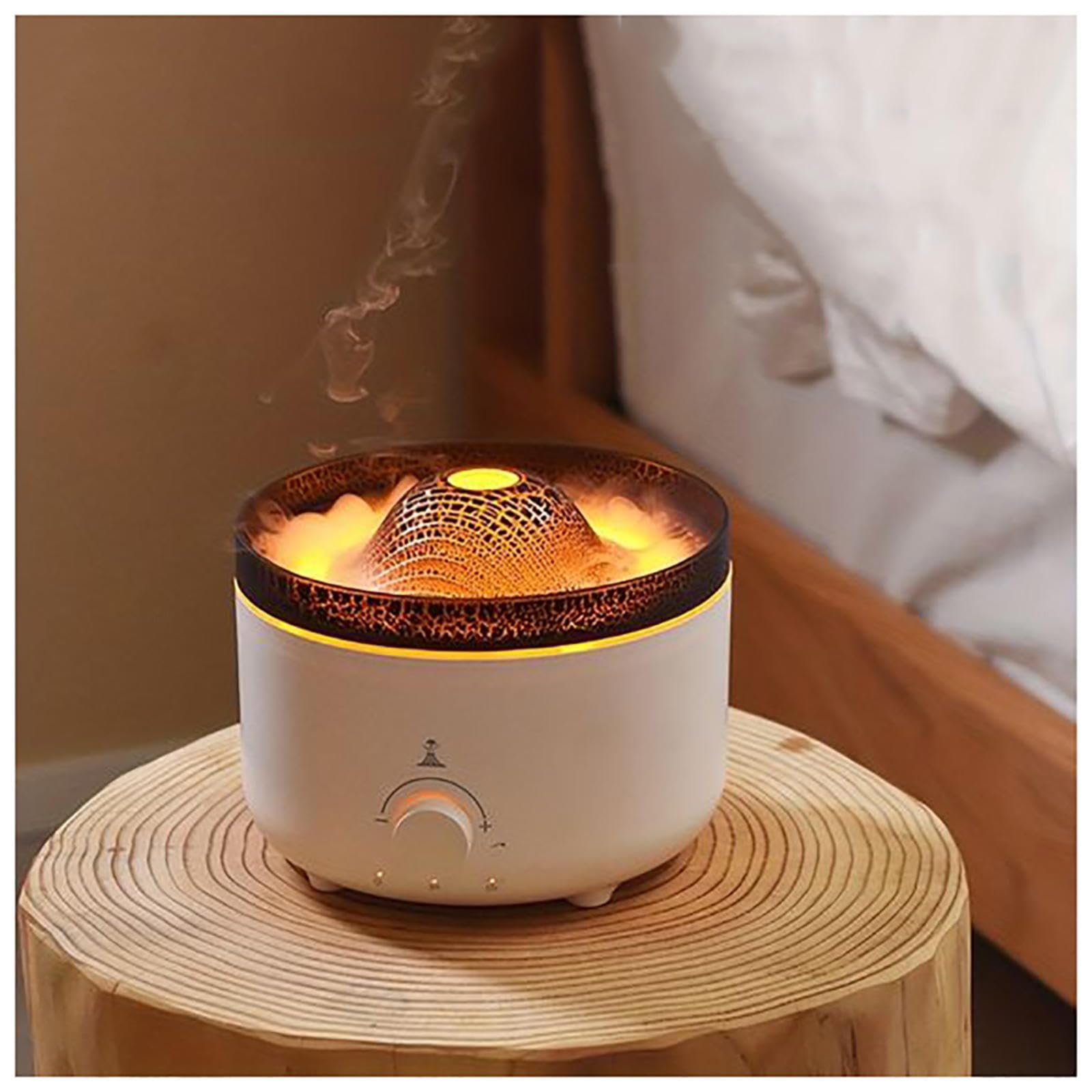Humificador De Aromas Volcán, Difusor Aromaterapia 2 Colores con Efecto Llama,Control Remoto, Difusores De Aceites Esenciales para Hogar,Dormitorio,Oficina,C