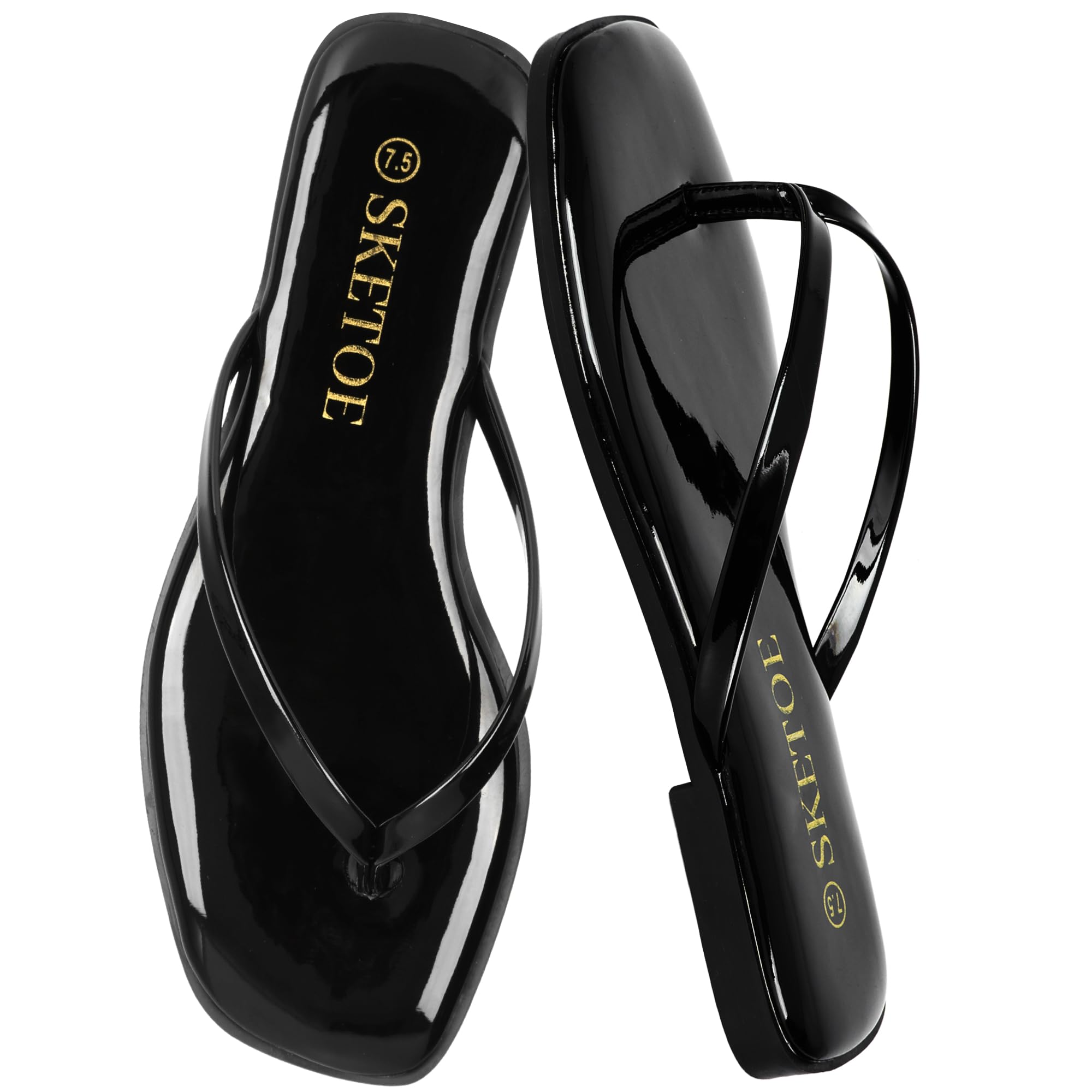 SKETOE Flip Flops for Women Square Toe Flat Sandals for Women Comfortable Thong Sandals Vegan Leather Flip Flops Lightweight Summer Beach Sandals