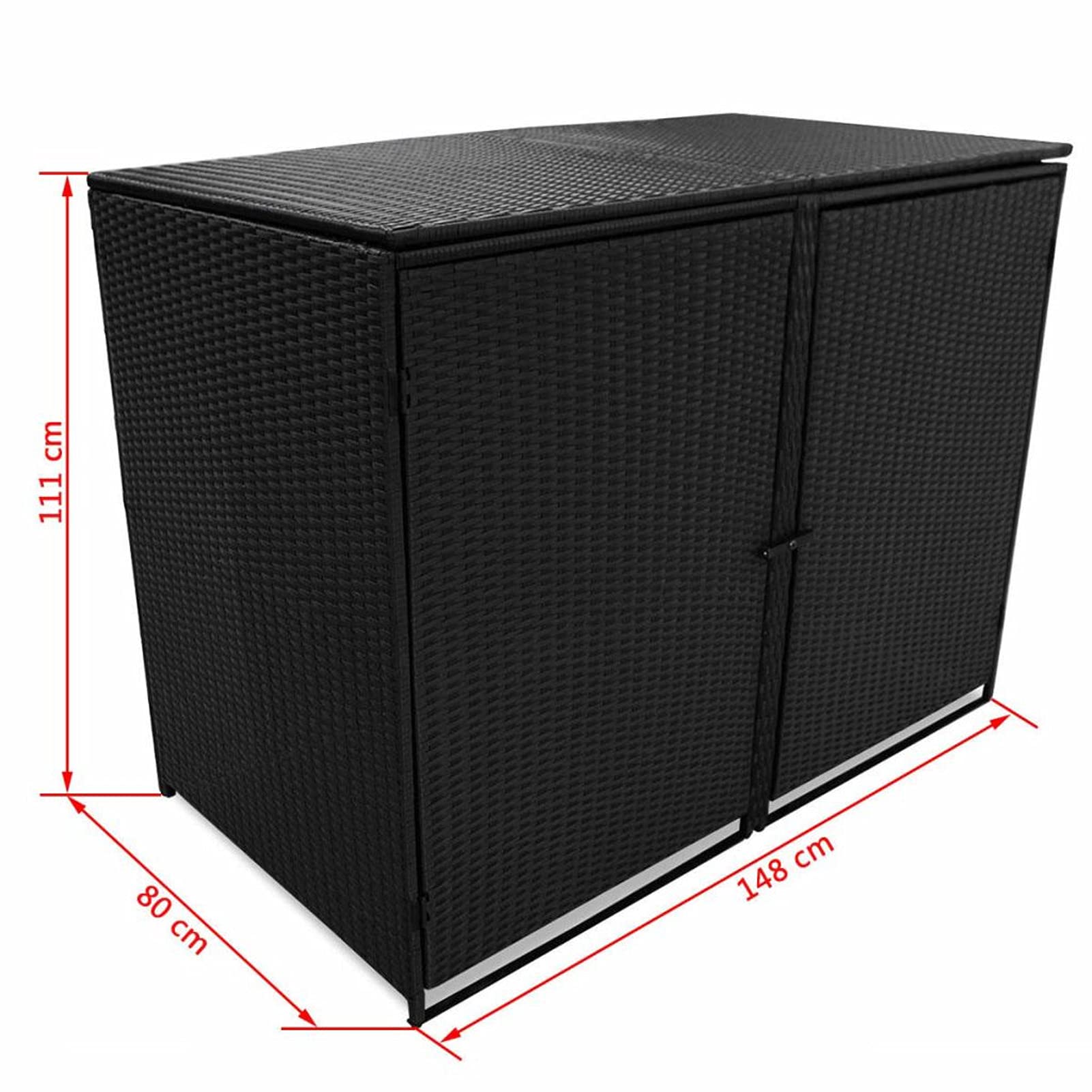 Festnight Abris pour Poubelle Stockage de Jardin Double Résine Tressée Noir 148x80x111 cm