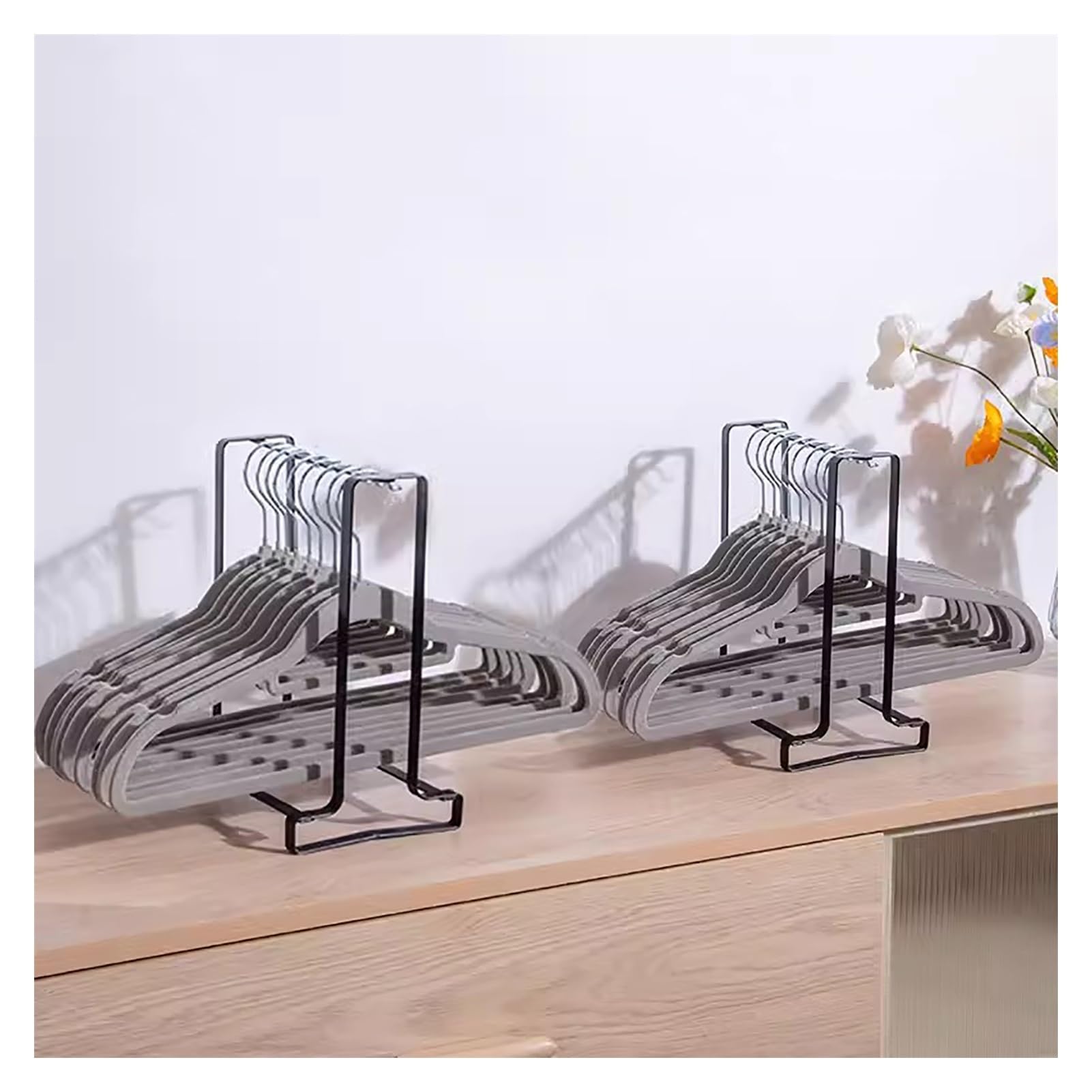 KLYDBMYT Desktop Hanger Organizer Stacker,Clothing Hanger Storage,Clothes Hanger Storage Stand,Clothes Hanger Organizer Rack for Closet Laundry Room(Color:Black+black)