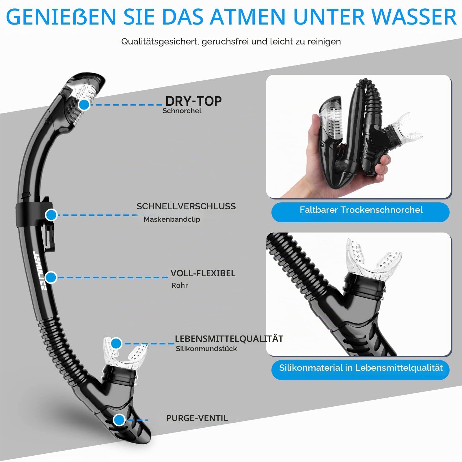 Schnorchelset Erwachsene, Schnorcheln Set mit Taucherbrille und Dry Schnorchel für Herren und Damen, Anti-Leck & Anti-Fog Tauchmaske aus Gehärtetem Glas für Tauchen, Schnorcheln und Schwimmen