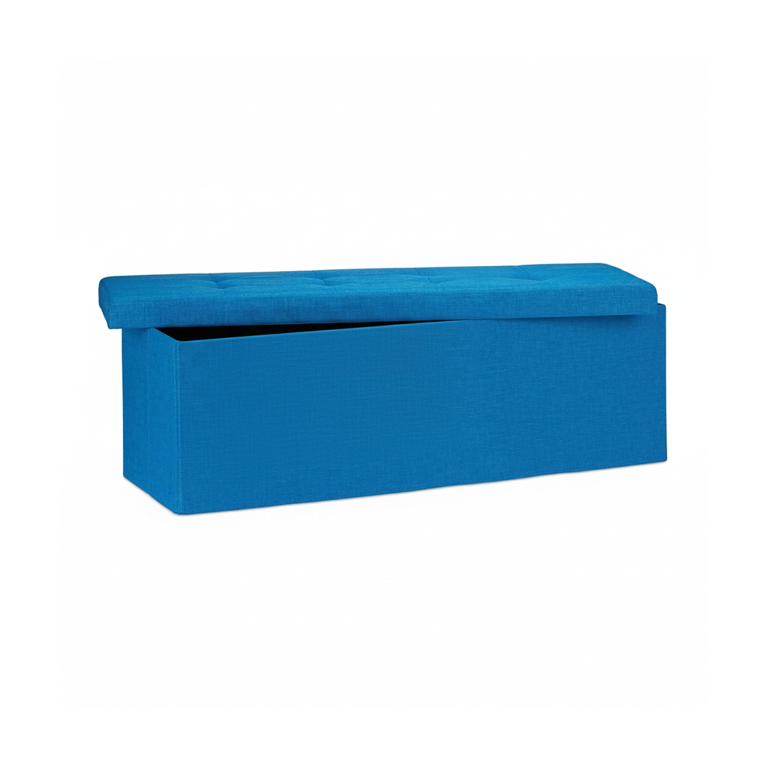 Relaxdays Pouf Pieghevole con Contenitore XXL, Panca Divanetto Portaoggetti, Lino, HxLxP 38 x 114 x 38 cm, Blu