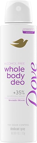 Dove Whole Body Deo Alcohol Free Deodorant Spray for Women 72-hour odor control Lavender Bloom 4 oz