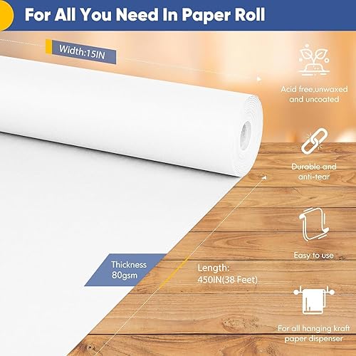 Miniatura 9 de Vanhench Rollo de papel kraft marrón grande de 17.8 x 2400 pulgadas, rollo de papel para manualidades para tablón de anuncios, manualidades,