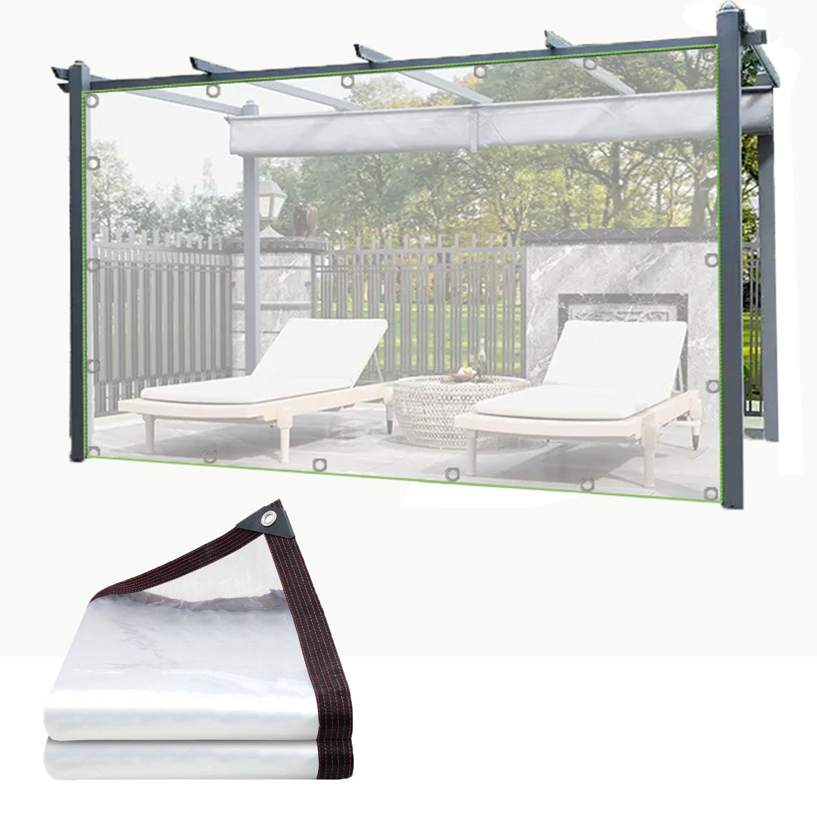5m x 9m Clear Plastic Sheeting Waterproof tarpaulin, Edge reinforcement with holes, For Covering Garden Furniture, Camping, Roof Caravan Building site Ground Sheet​