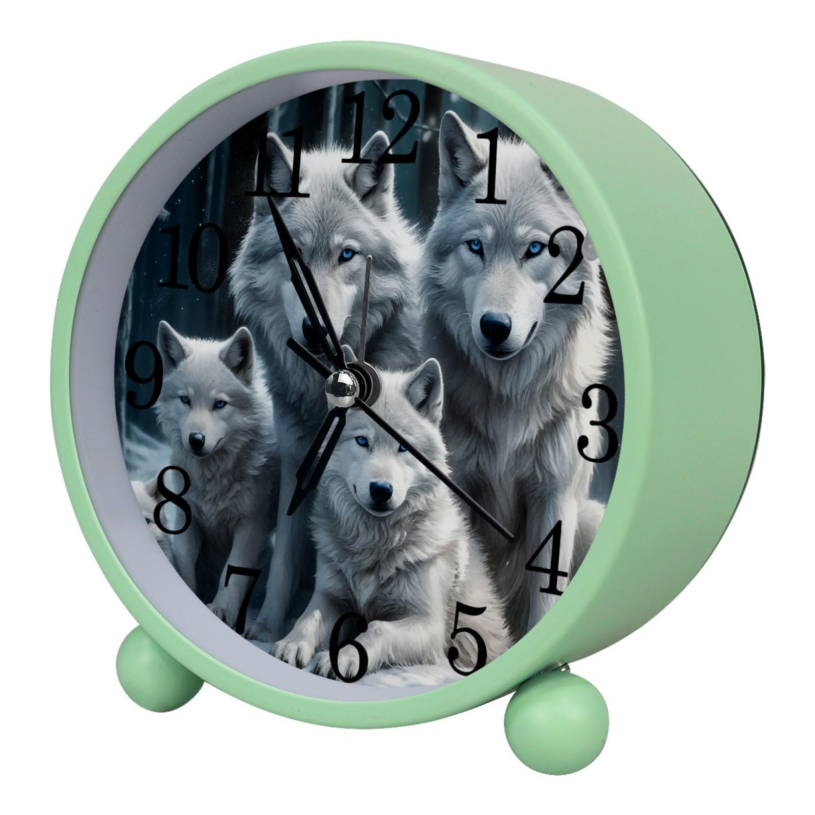 etoenbrc 10.9" Alarm Clock for Kids,Small Battery Operated Clock, Slient Plastic Table Clock for Living Room Decor,Bedroom,Office, White Wolf Family Pattern