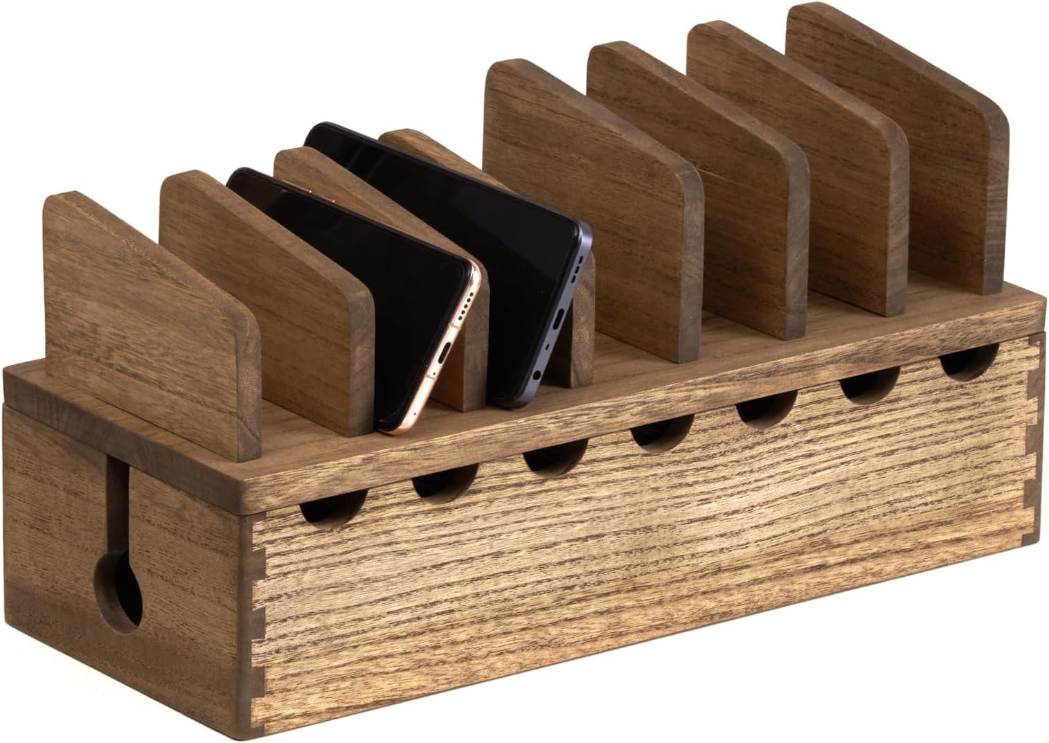 KIRIGEN Wooden Cell Phone Stand Charging Station Desktop Tablet Computer Charging Dock Holder Wood Desk Multi-device Cords Organizer Stand Charger Dock Cradle Rack for Home and Office(GDXH-DBR)