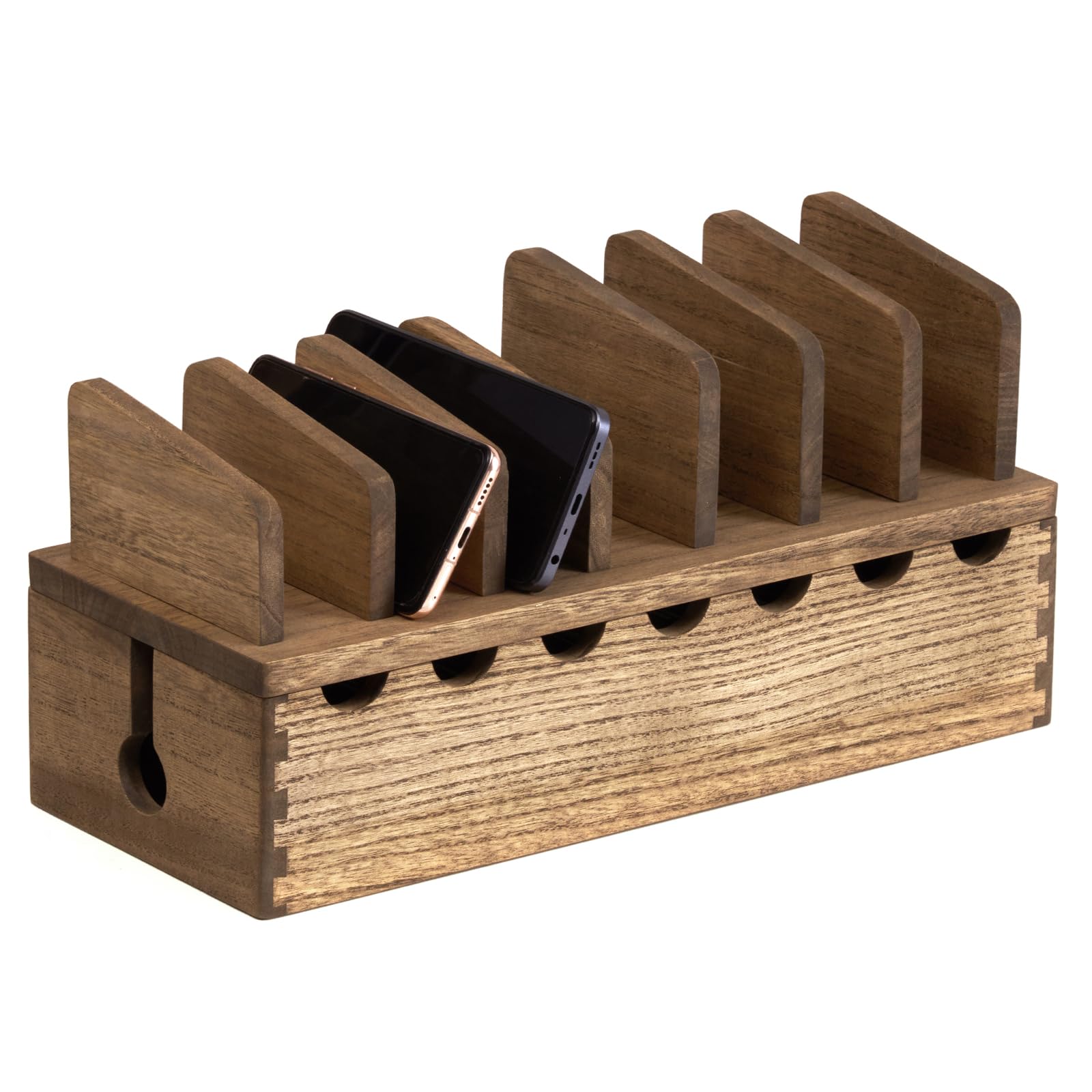 KIRIGEN Wooden Cell Phone Stand Charging Station Desktop Tablet Computer Charging Dock Holder Wood Desk Multi-device Cords Organizer Stand Charger Dock Cradle Rack for Home and Office(GDXH-DBR)
