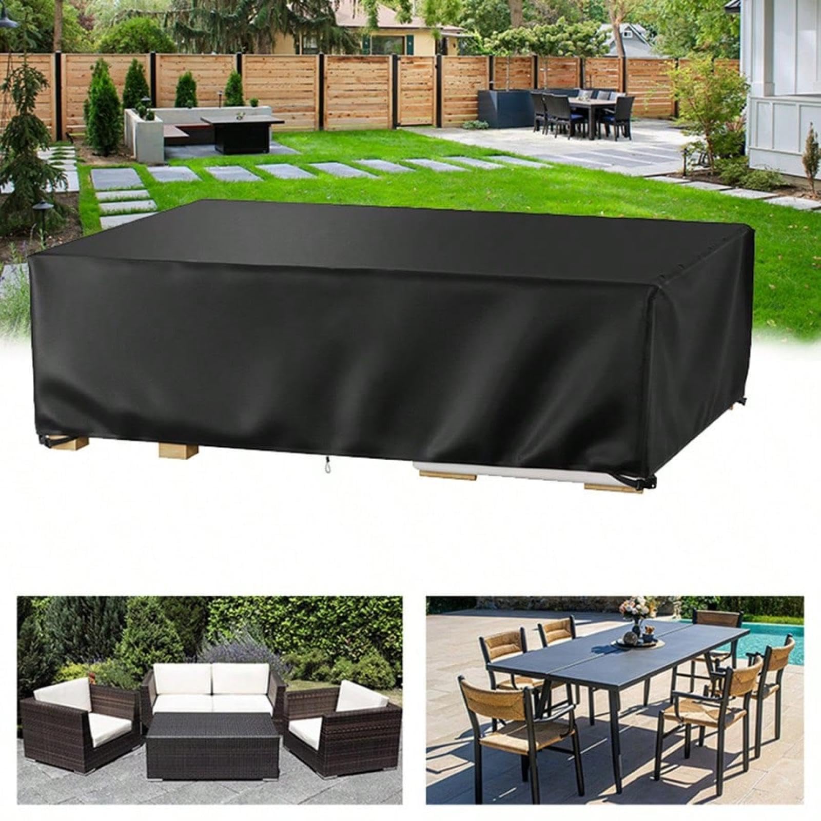 PEWFBS Garden Furniture Covers Waterproof 340x200x90cm Heavy Duty 420D Rattan Cube Set Patio Furniture Garden Table Cover for outside Table and Chair Set