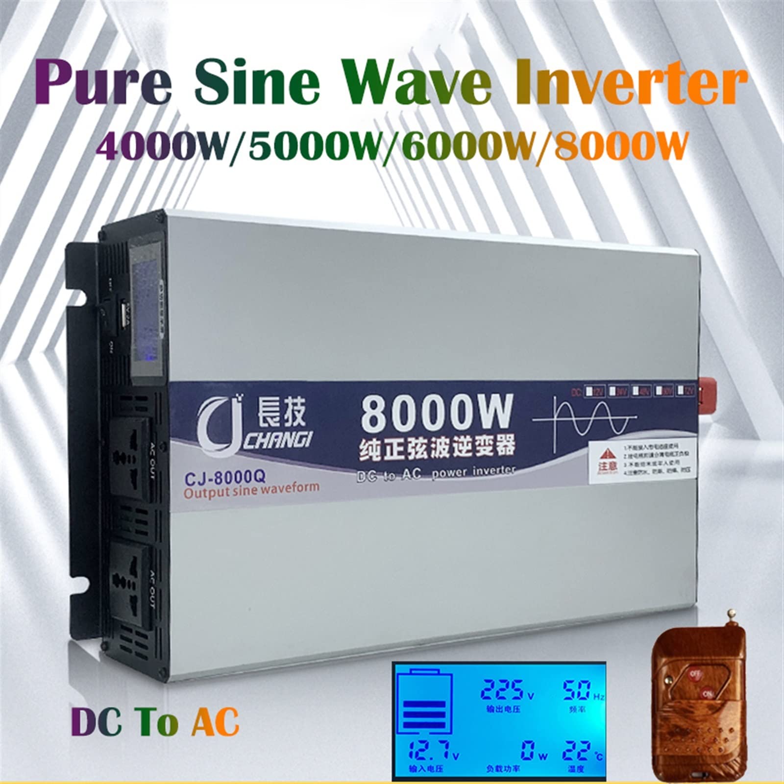 Inverter, Inverter Corrente a onda pura 4000W/5000W/6000W/8000W (valore di picco) Trasformatore CC 12V/24V/48V/60V a CA Inverter a onda sinusoidale Automobile, Automobile domestica ,Ricarica di più di