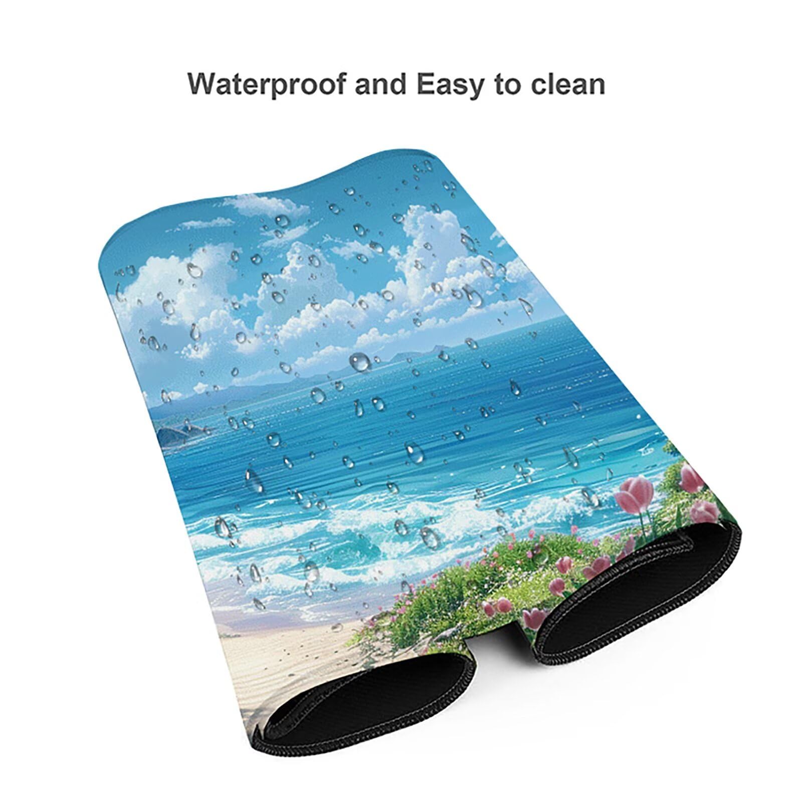 Playa Alfombrilla Ratón Gaming XXL 1500 x 800 mm, Alfombrilla Gaming Azul Mousepad con Base de Goma Antideslizante, Impermeable Desk Mat para Teclado y Raton, Accesorios Gaming, Regalos de Hombre 2-1