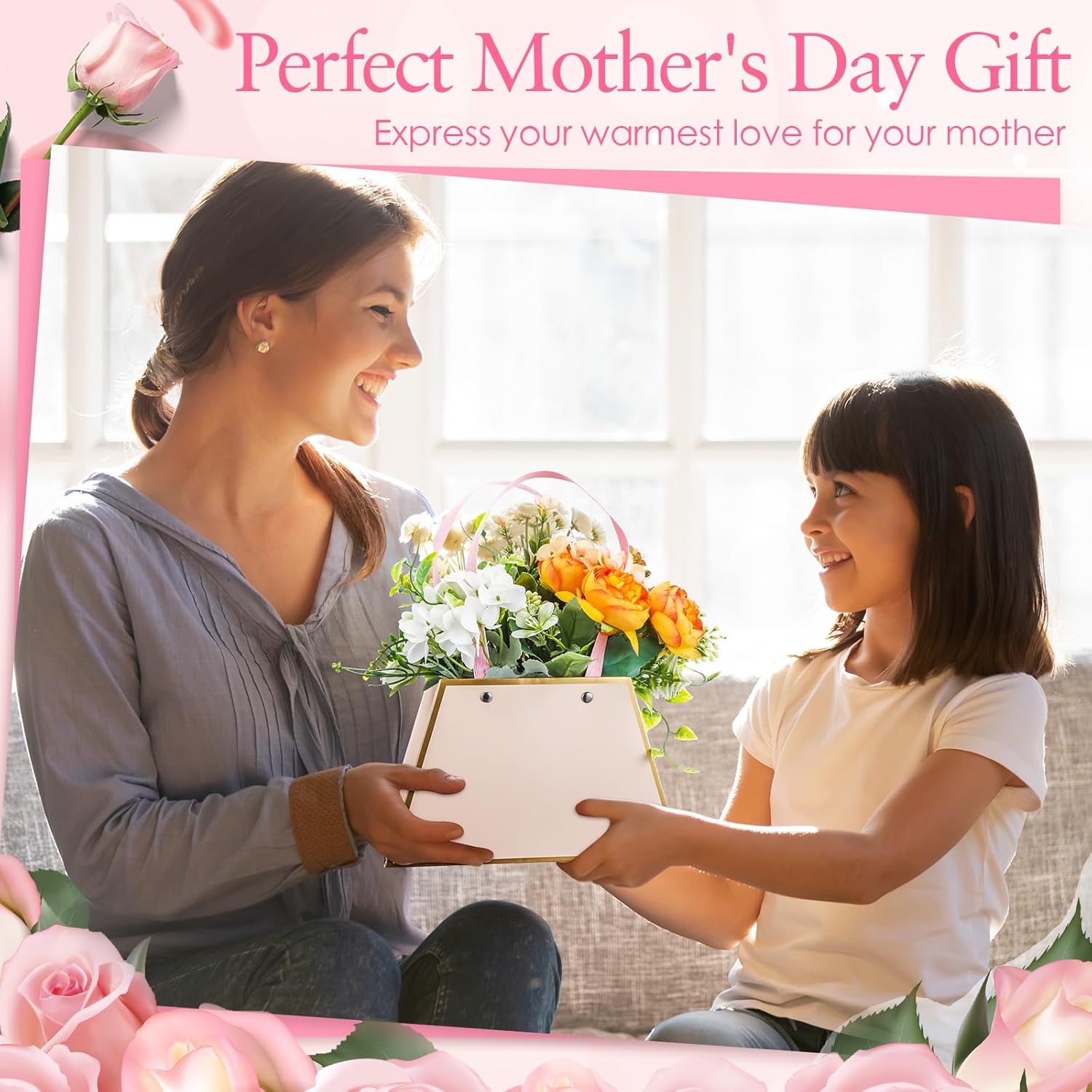 Noveread 24 Pcs Valentine's Day Floral Gift Bags Bulk Portable Bouquet Wrapping Paper Bag with Handle Waterproof Flower Florist Wrap Centerpiece Box for Women Anniversary Wedding Birthday(Light Pink) - Image 4